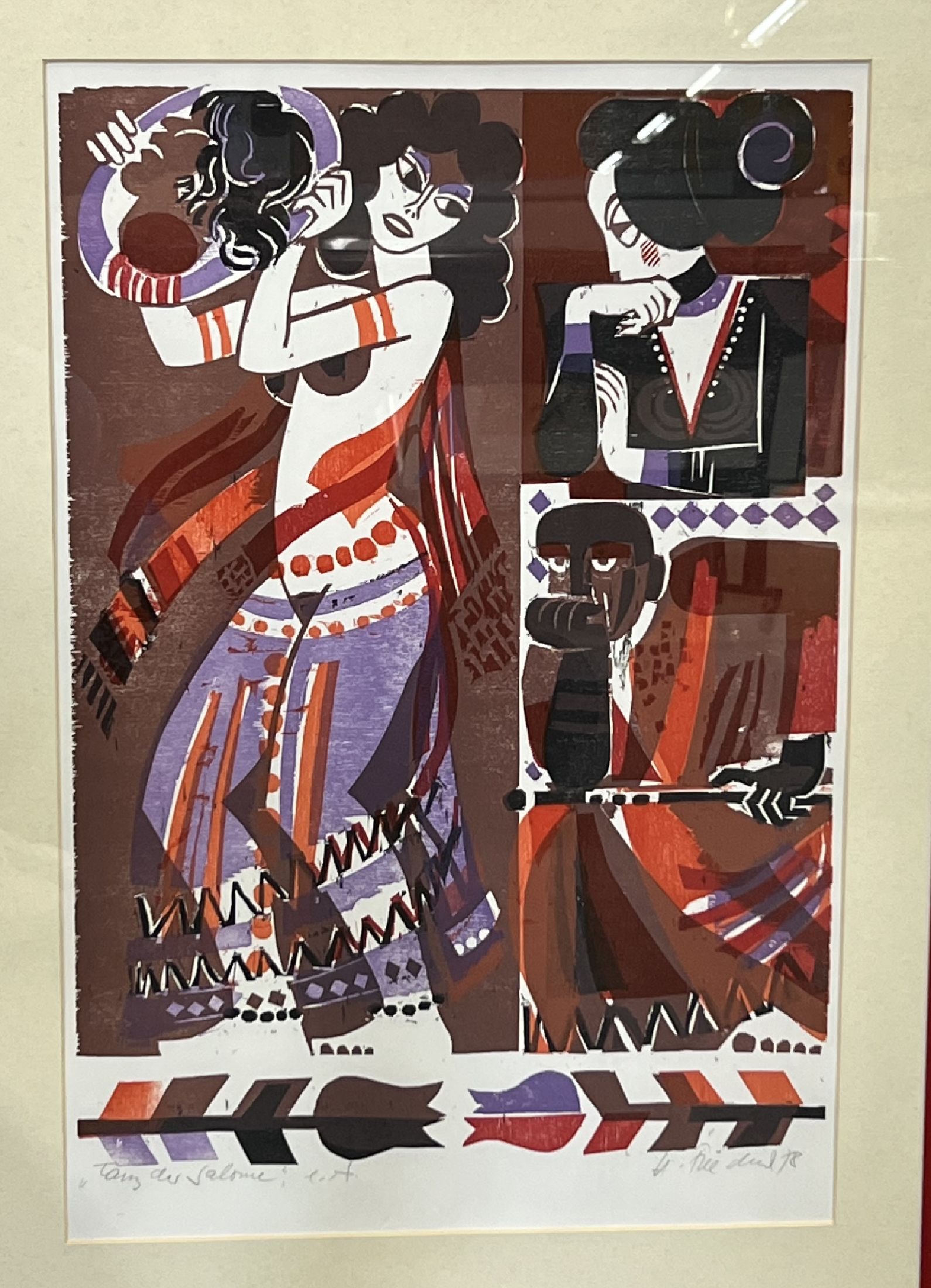 Heinz Friedrich, 1924-2018 Schwetzingen, 2 Farbholzschnitte, Tanz der Salome, sign. und betitelt, bez.: e.a., ca. 56x39cm, u.Gl., R.; Billigheimer ...