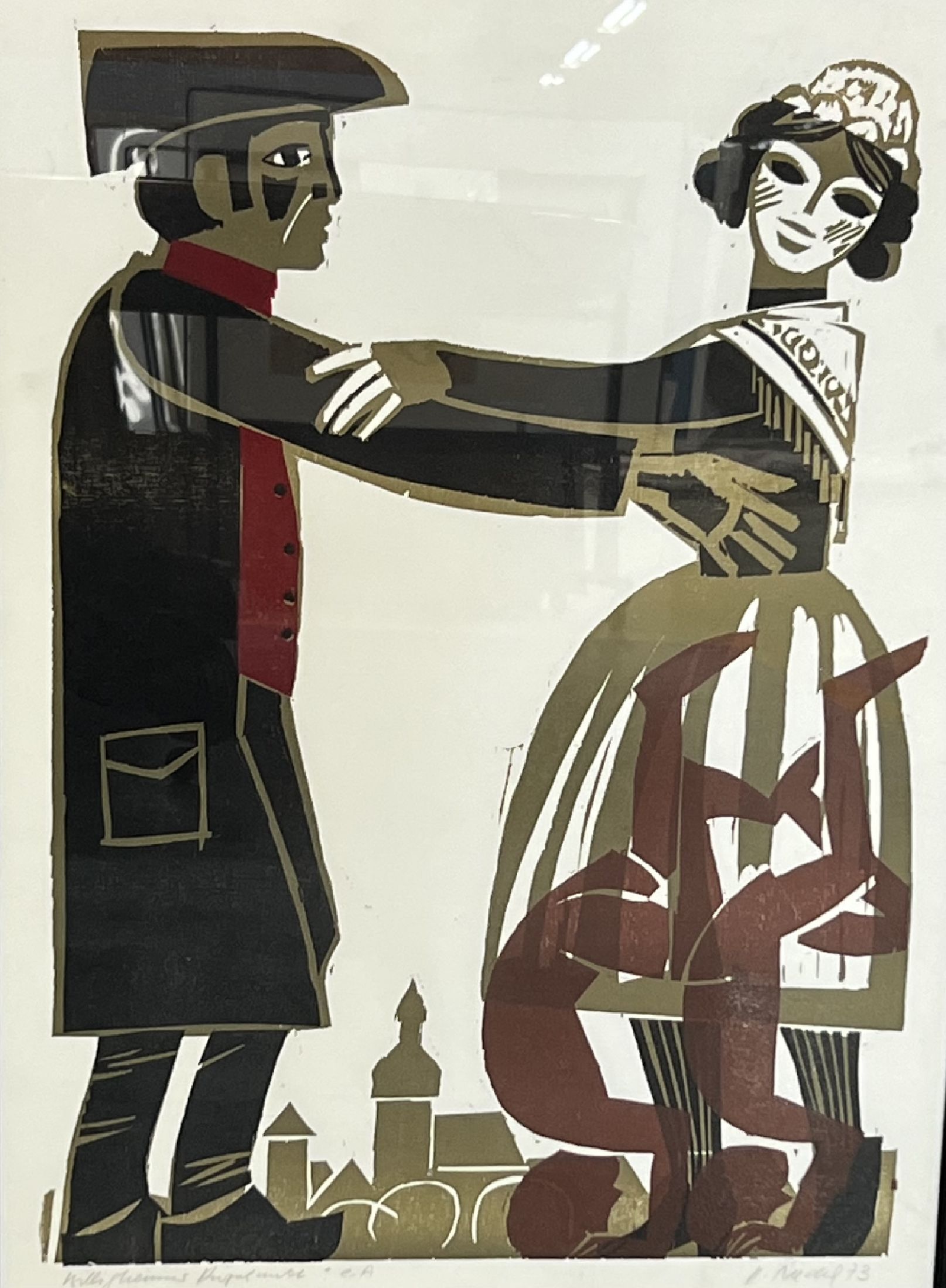 Detail a: Heinz Friedrich, 1924-2018 Schwetzingen, 2 Farbholzschnitte, Tanz der Salome, sign. und betitelt, bez.: e.a., ca. 56x39cm, u.Gl., R.; Billigheimer ...