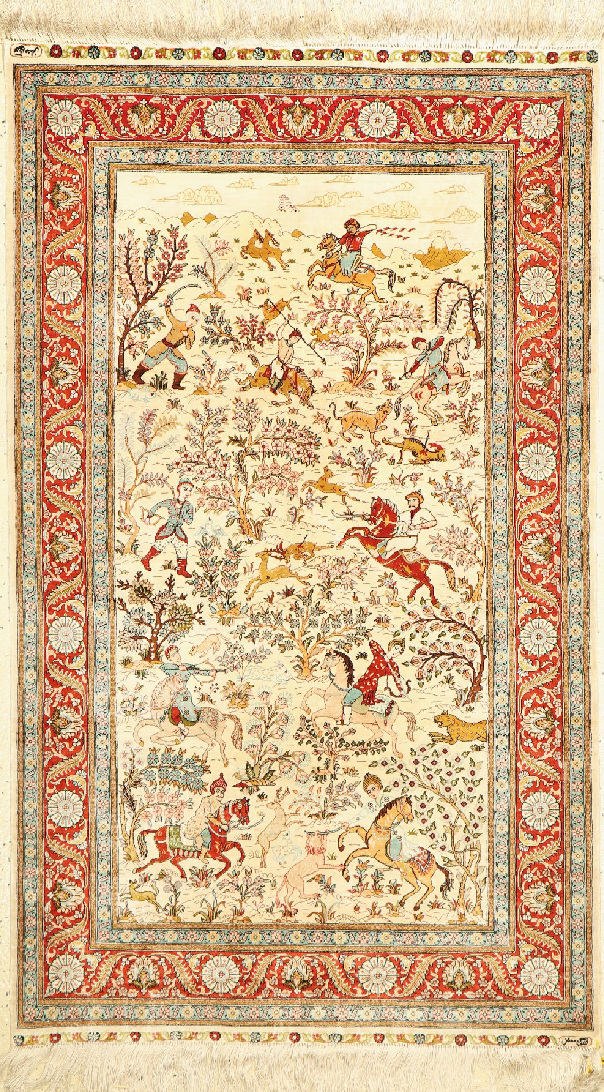 Hereke Seide fein, China, ca. 40 Jahre, reine Naturseide, ca. 155 x 92 cm, ca. 1,0 Mio. Kn/qm, EHZ: 1