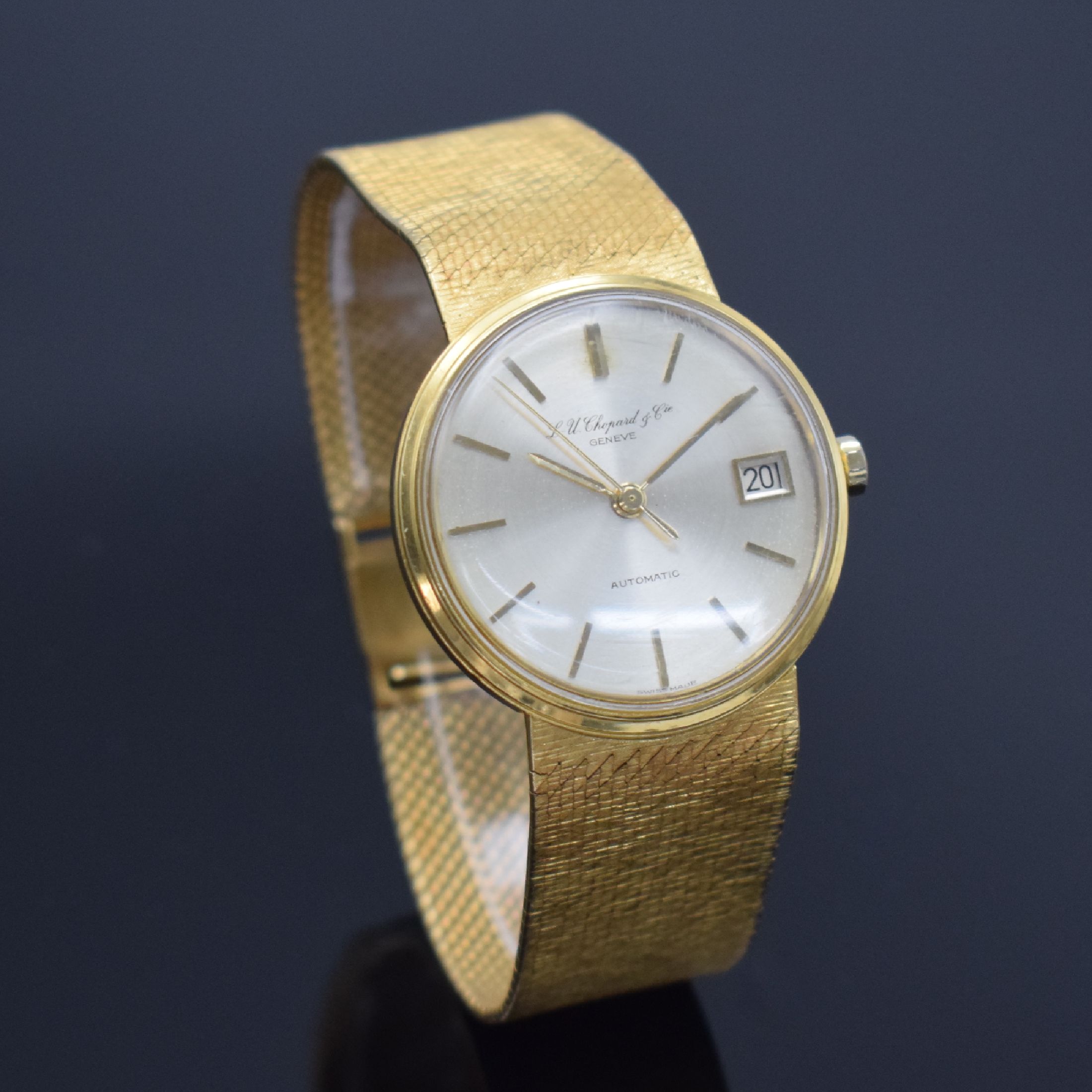 Detail d: L. U. CHOPARD & Cie Herrenarmbanduhr in GG 750/000 mit Goldband Referenz 1011, Schweiz um 1980, Automatik, 2-teil. Gehäuse, Boden aufgedr., orig. ...