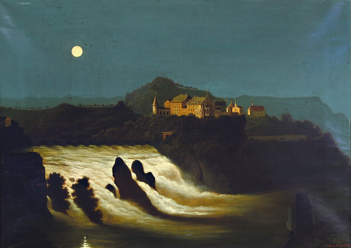 Joseph Bühlmann 1844 Grosswangen Schweiz - 1921 München, der Rheinfall bei Neuhausen, Mondlandschaft, Öl/Lwd, signiert, dat. 1883, ca. 61 x 83 cm, ...