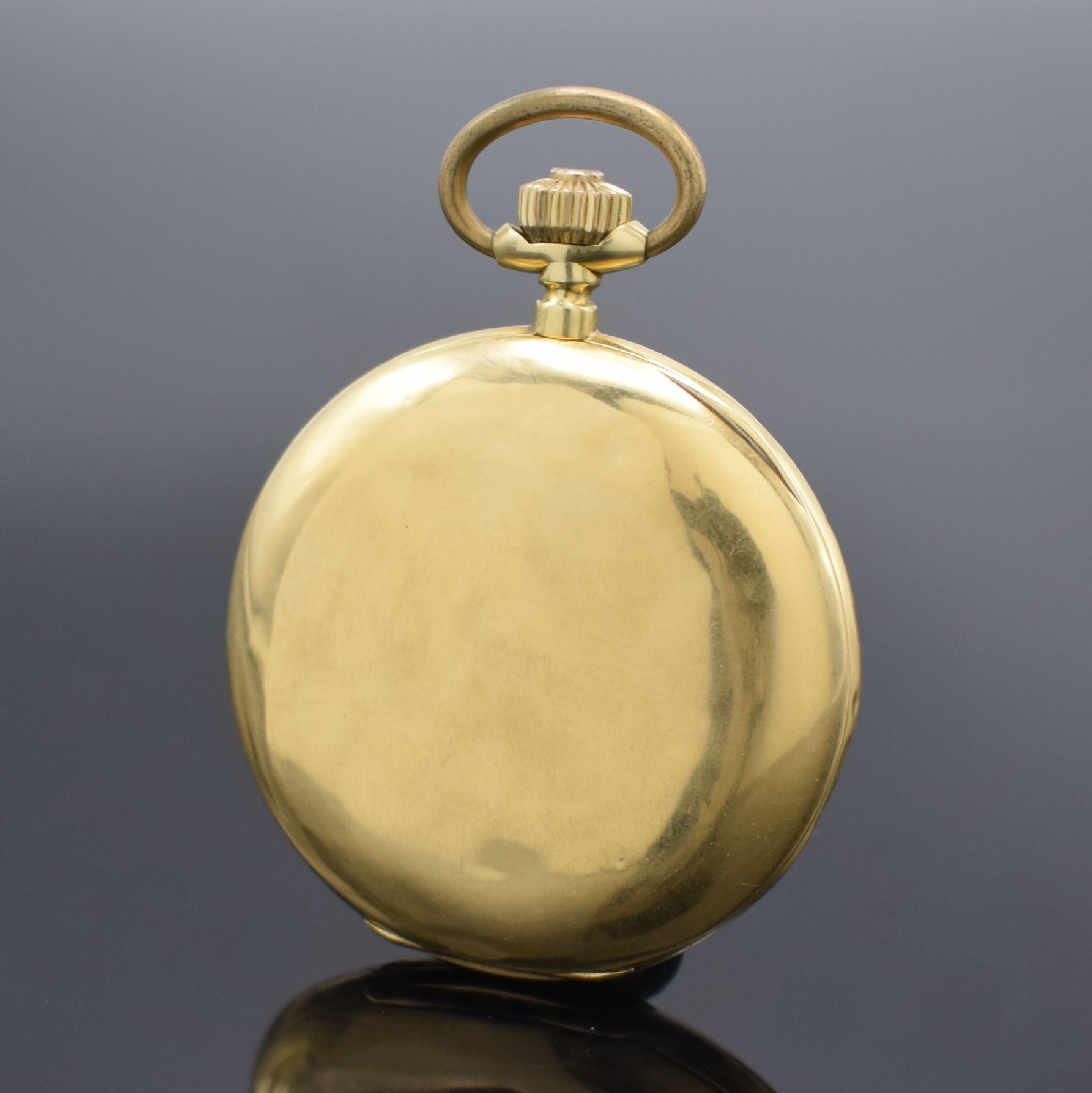 Detail c: SURETE Savonette in GG 750/000, Schweiz um 1900, 3-Deckel Goldgeh., Emailzifferbl. m. arab. Zahlen riss./besch., gold. Zeiger, Ankerwerk m. ...