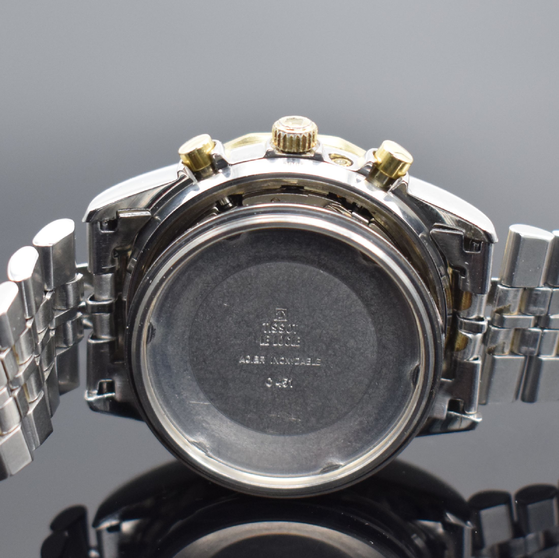 Detail g: TISSOT PR 100 Herrenchronograph in Stahl/ vergoldet, Schweiz verk. lt. beil. Garantie 11/1985, Automatik, verschr. Geh., verg. 12- eckige Lünette, ...
