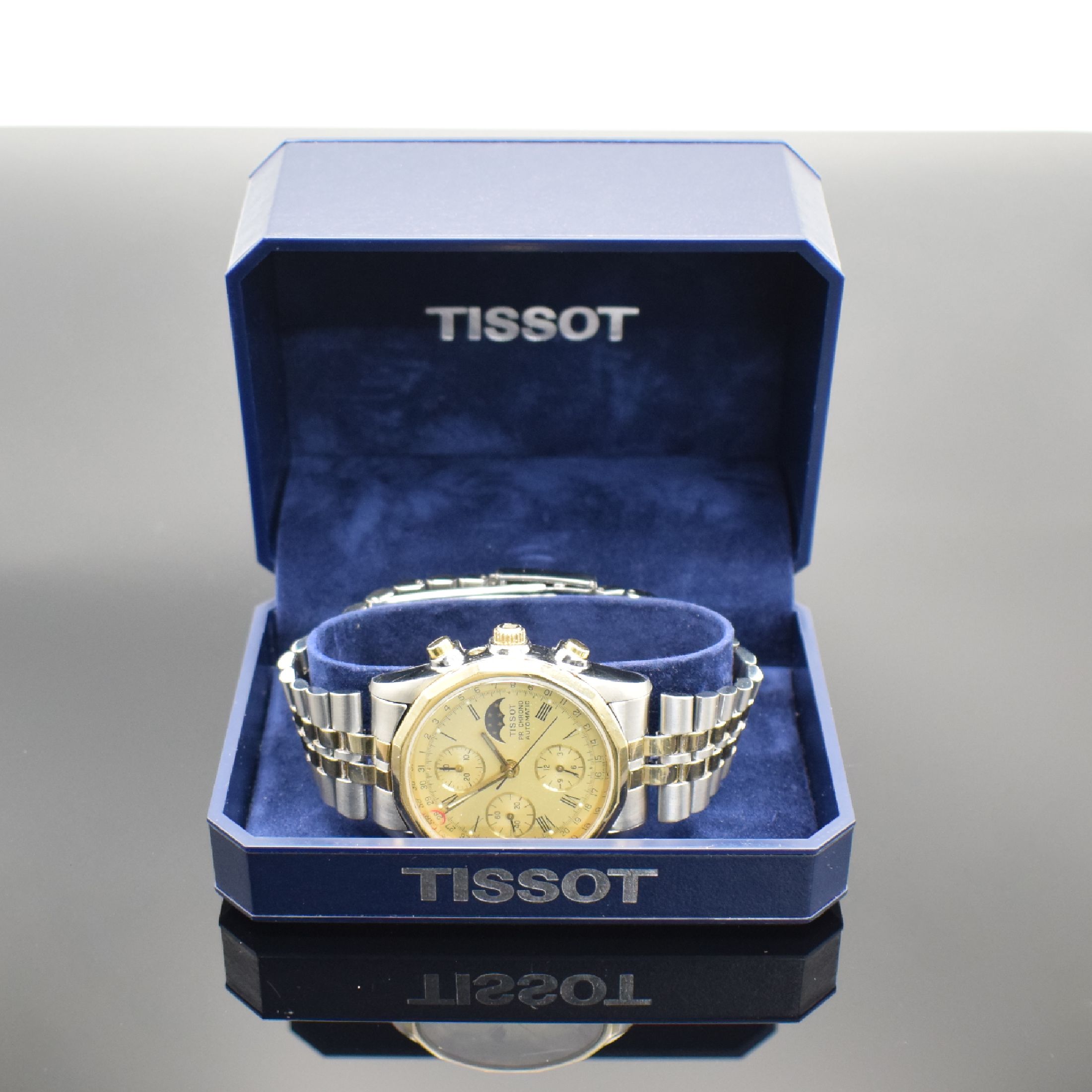 Detail h: TISSOT PR 100 Herrenchronograph in Stahl/ vergoldet, Schweiz verk. lt. beil. Garantie 11/1985, Automatik, verschr. Geh., verg. 12- eckige Lünette, ...