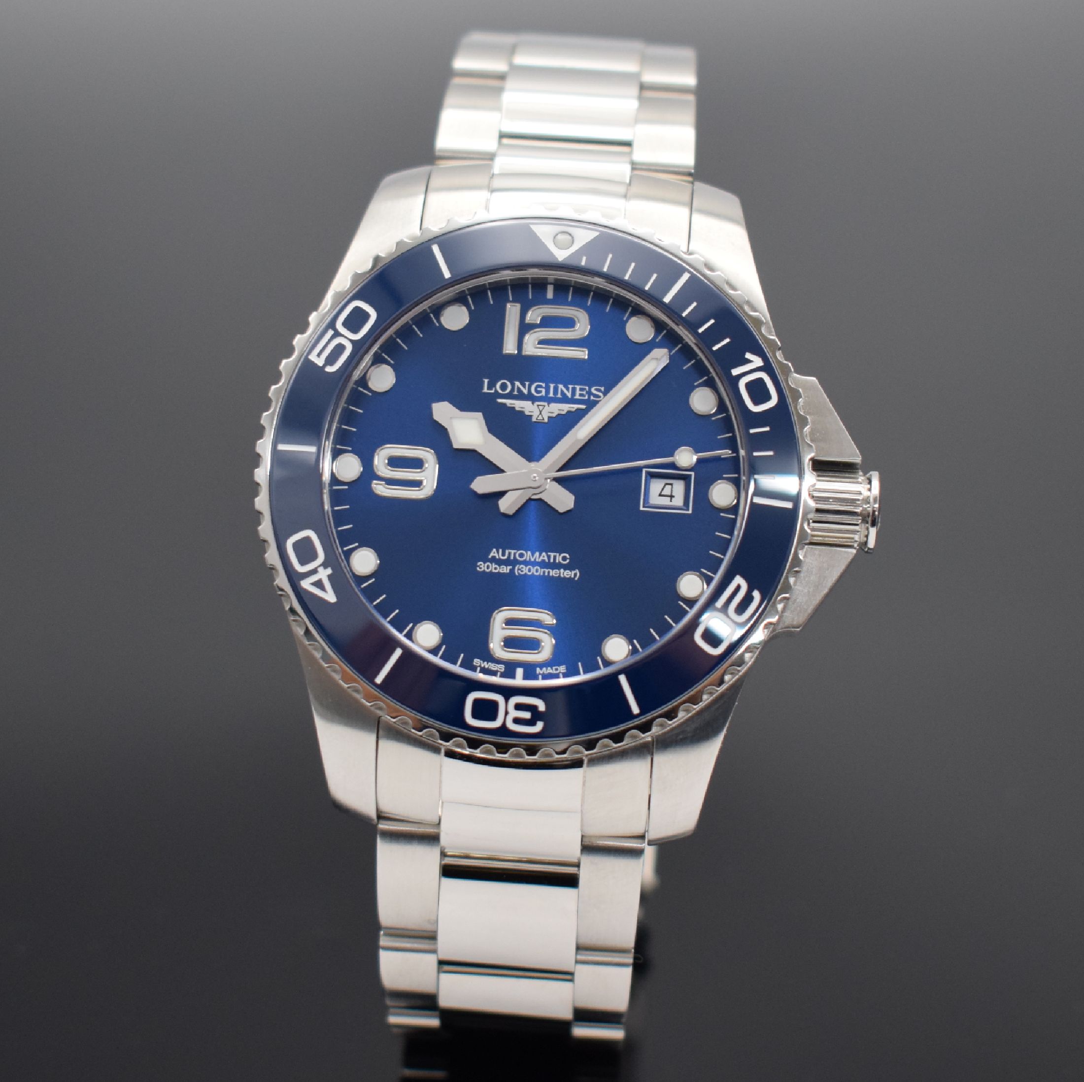 LONGINES Hydro Conquest sehr gut erhaltene Herrenarmbanduhr Referenz L3.782.4, Schweiz um 2018, Automatik, verschr. Edelstahlgeh. m. eins. drehb. ...