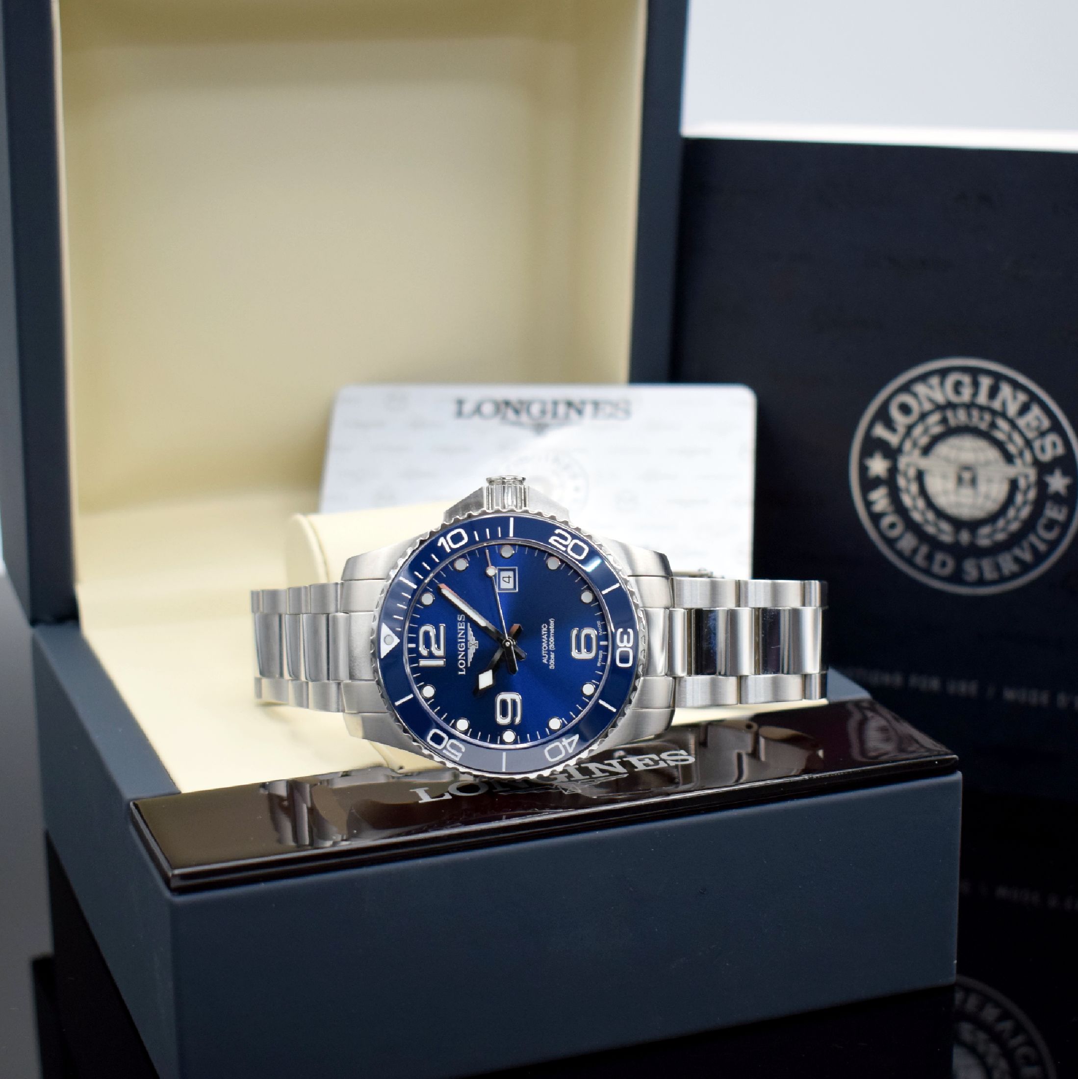 Detail e: LONGINES Hydro Conquest sehr gut erhaltene Herrenarmbanduhr Referenz L3.782.4, Schweiz um 2018, Automatik, verschr. Edelstahlgeh. m. eins. drehb. ...