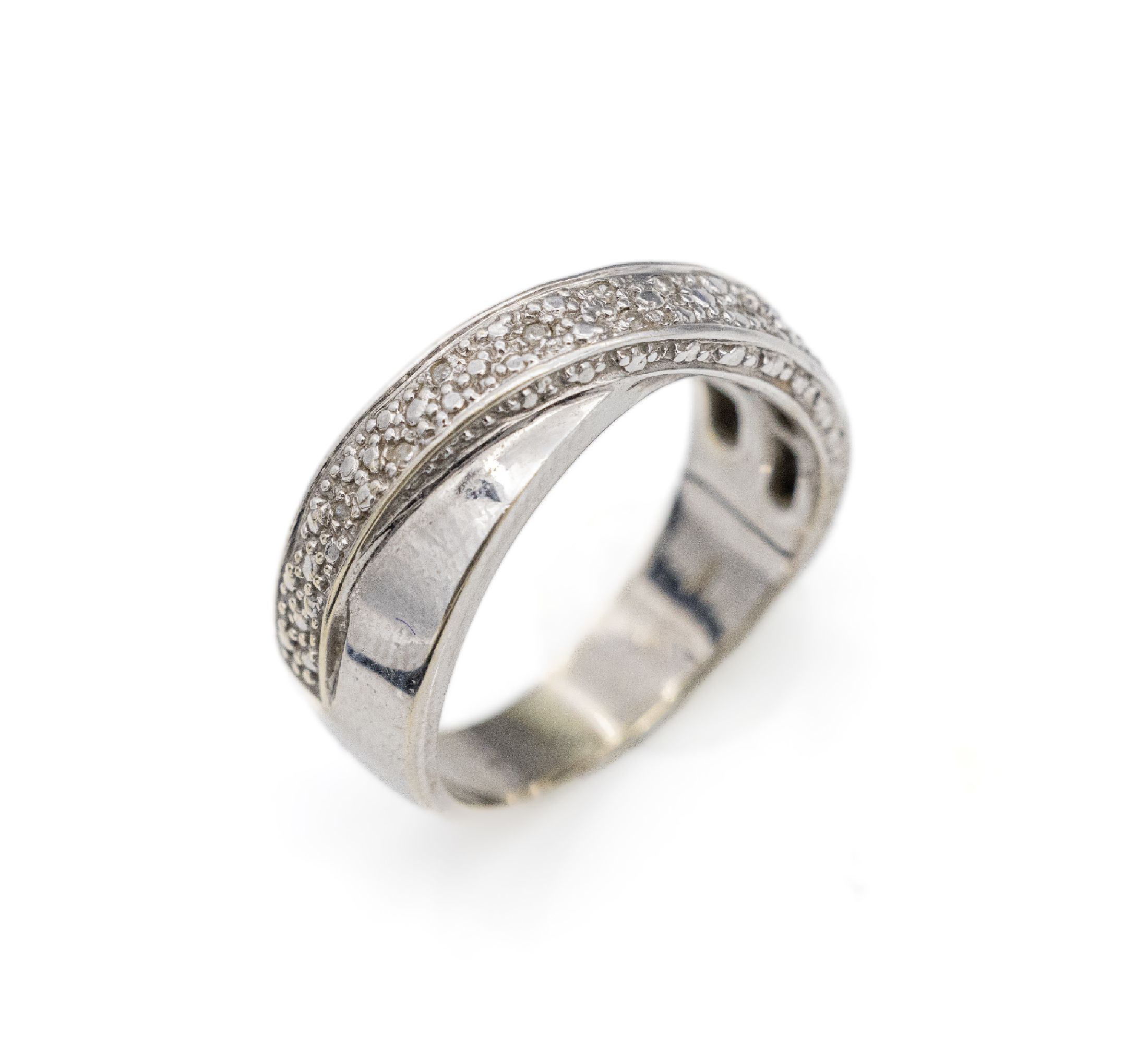 18 kt Gold Diamant-Ring, WG 750/000, 9 8/8 -Diamanten zus. ca. 0.10 ct Weiß-get./si, ca. 6.8 g, RW 55