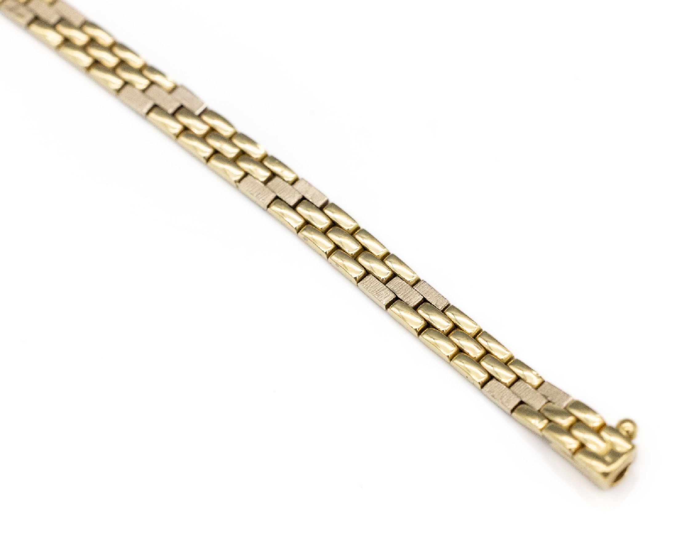 Detail a: 14 kt Gold Armband, GG/WG 585/000, Backsteinoptik, teilw. mattiert, L. ca. 20 cm,ca. 12.7 g, Kastenschloß mit Sicherheitsacht