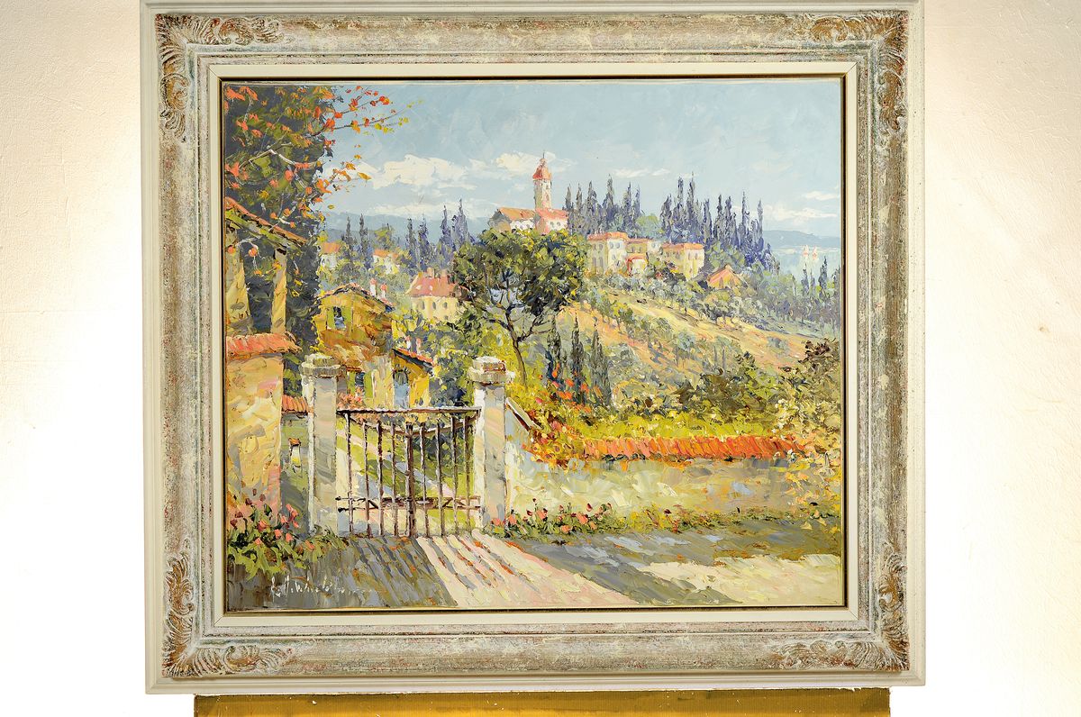 Detail k: August Alexander Wendehals, 1934-2003 Ossendorf, Südliche Landschaft, Öl/Lwd, links unten signiert, ca. 60x70cm, R. ca. 78x88cm