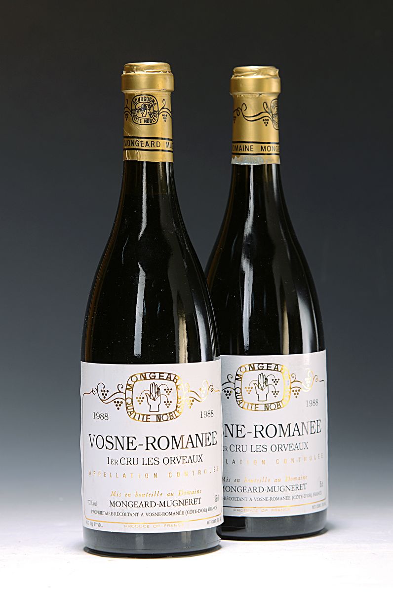 2 Flaschen 1988 Vosne-Romanee, Grand Cru Les Orveaux, 1988, Mongeard-Mugneret, 750ml,High Fill