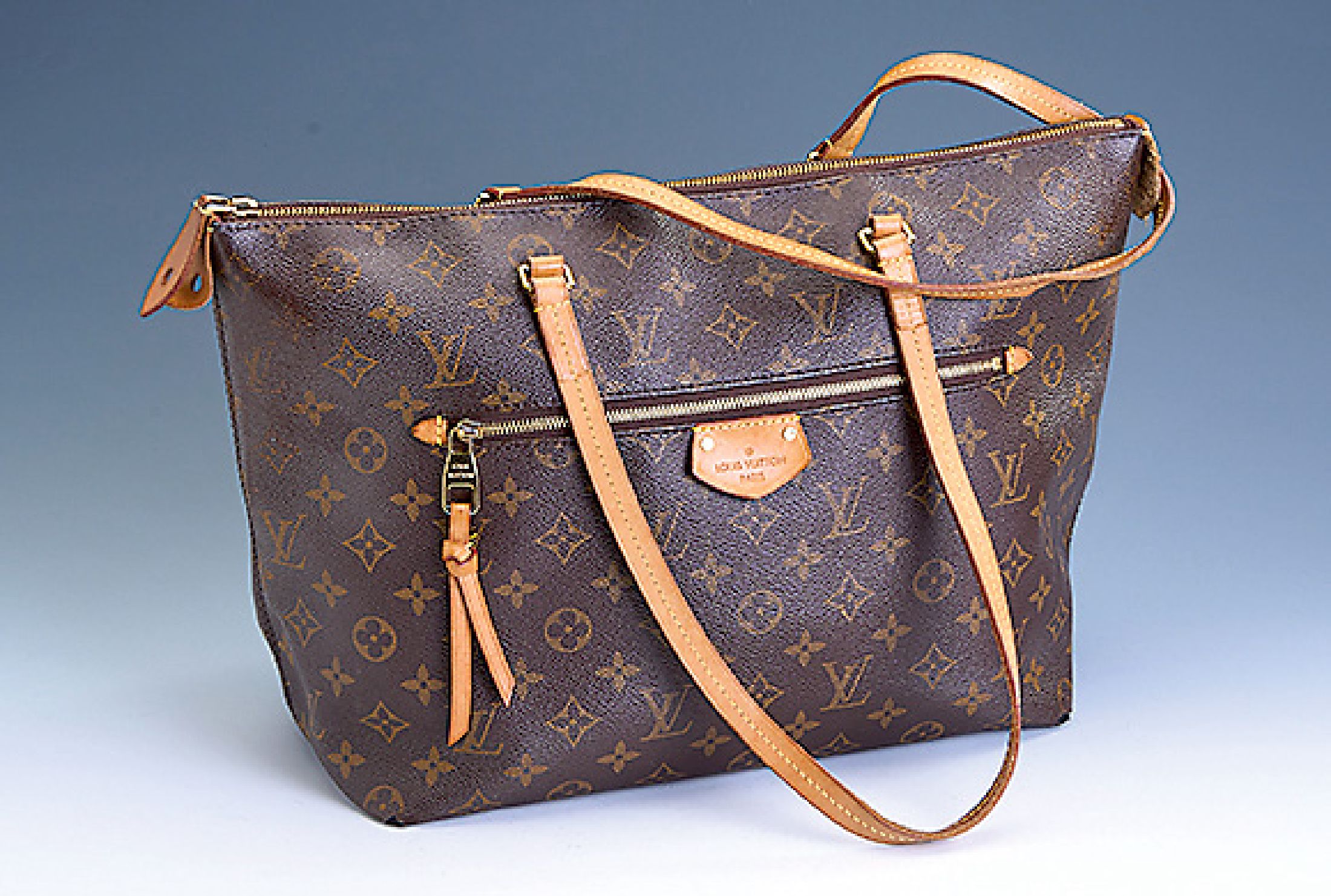 LOUIS VUITTON Tote Bag, Iena MM, Monogramm Canvas Braun, Innen mit bordeauxfarbenem Stoff, großes Innenfach mit 3 Seitenfächer, aussen mit ...