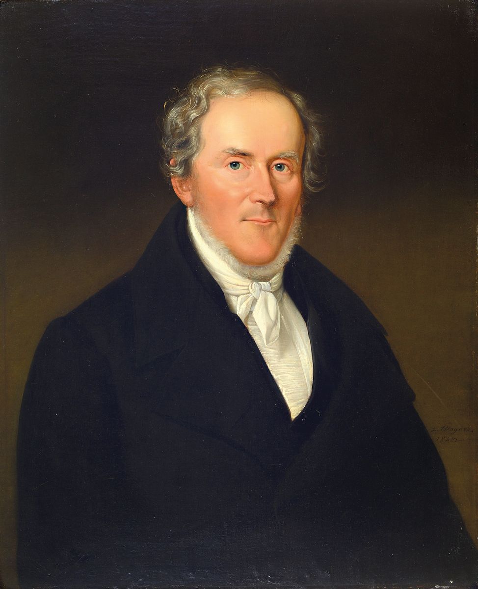 L. Wagner, datiert 1841, Porträt eines Mannes, rückseitig bezeichnet: Franz Anton Buhl 1799-1844, Öl/Lwd, rechts unten signiert und datiert, ca. ...