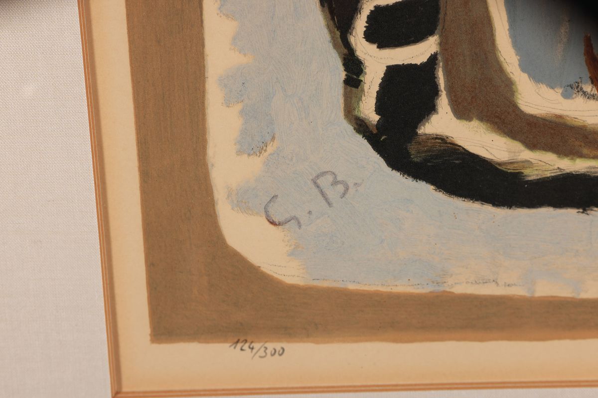 Detail c: Georges Braque, 1882-1963, Farblithographie, im Druck monogr., num. 124/300, ca. 39x29cm, PP, u.Gl., R. ca. 59x47cm
