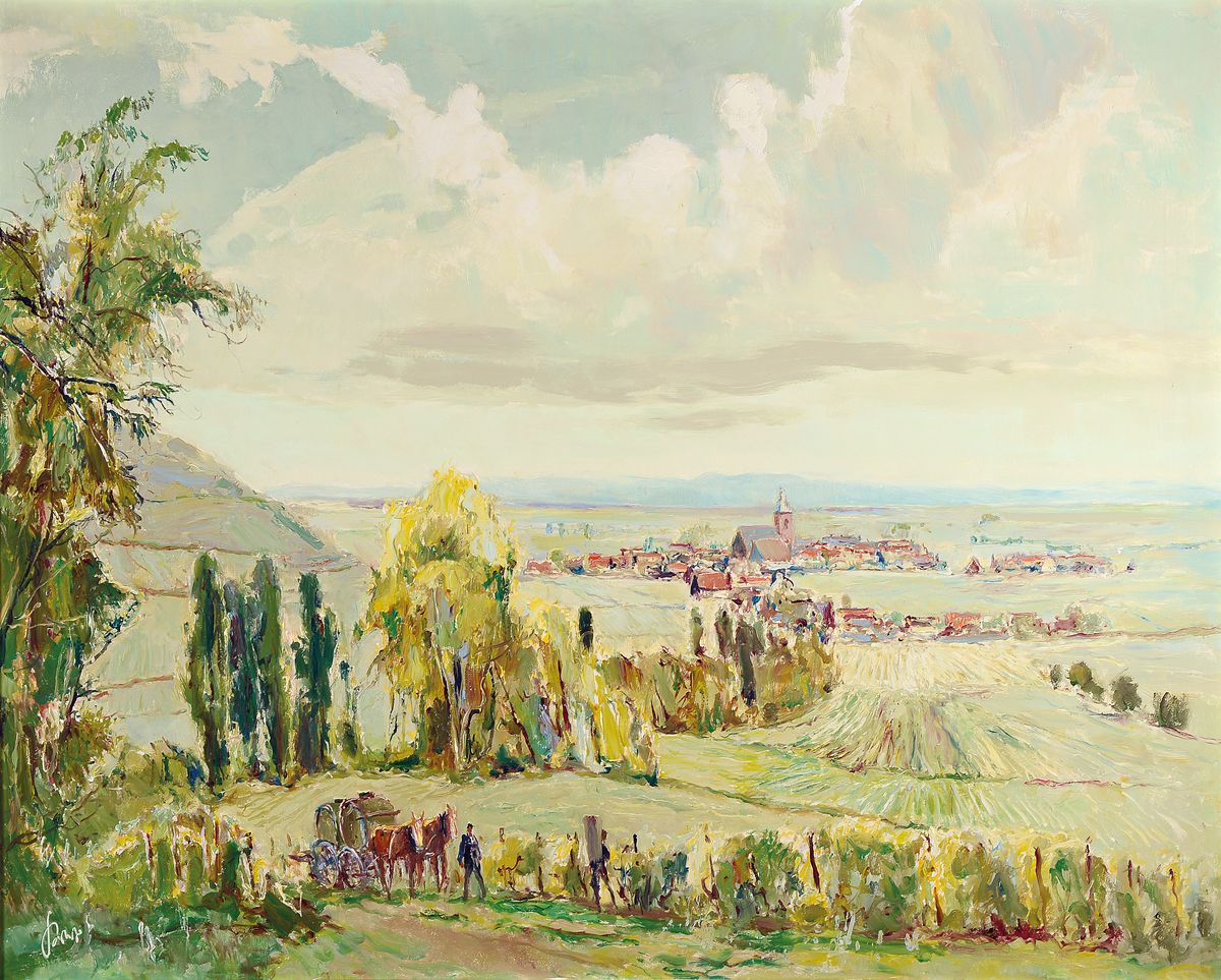 Karl Graf, 1902-1986 Speyer, Blick auf ein Dorf in der Pfalz, Öl/Holz, links unten signiert, ca. 80x100cm, R.