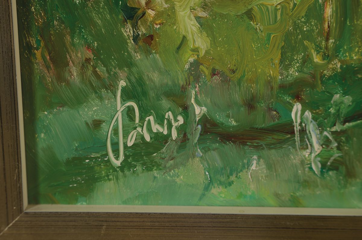 Detail a: Karl Graf, 1902-1986 Speyer, Blick auf ein Dorf in der Pfalz, Öl/Holz, links unten signiert, ca. 80x100cm, R.