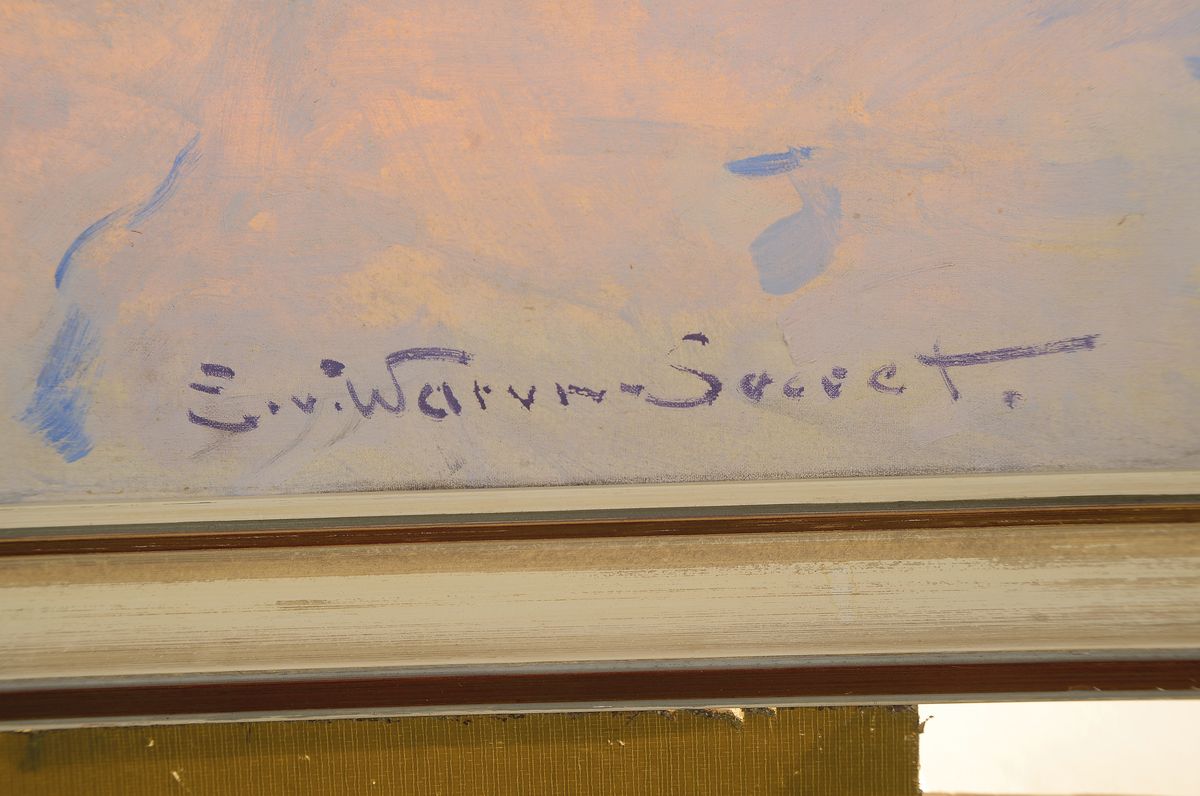 Detail a: Eugen von Warun-Sekret, 1896 Michalowka/ Ukraine - 1963 Frankfurt, Winterlandschaft mit Schlitten/Troika, qualitätvolle Malerei, Öl/Lwd, re. u. ...
