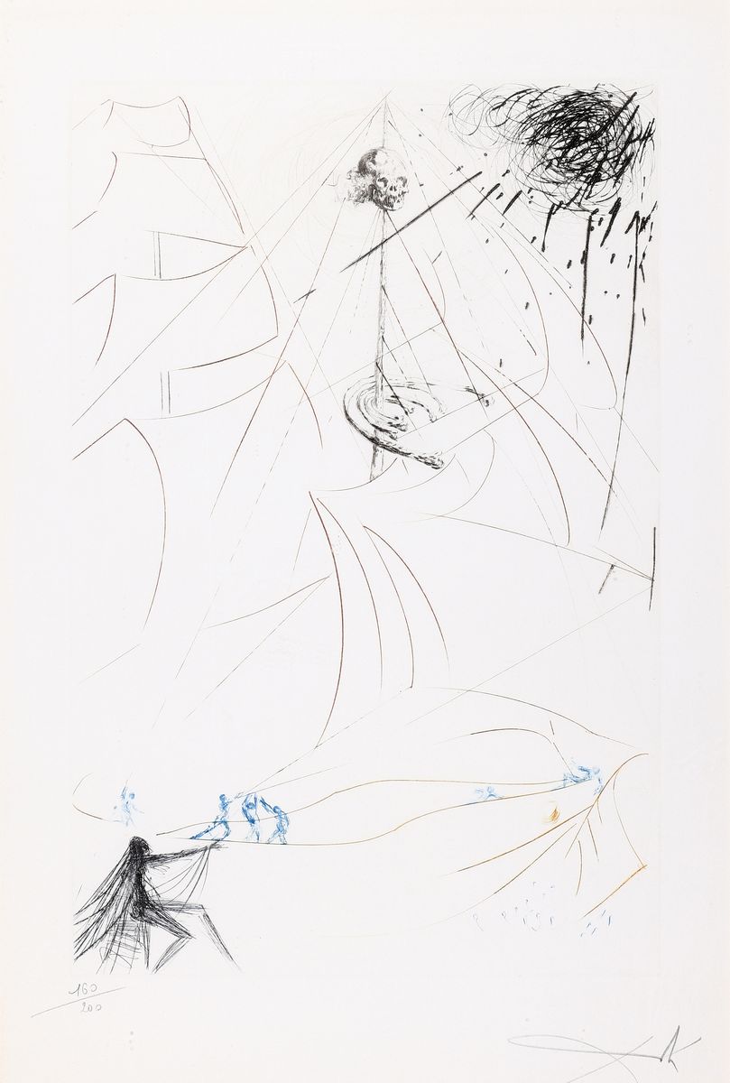 Salvador Dali, 1904-1889, Vaisseau fantome, Kaltnadelradierung von 1969, auf Rives-Bütten, handsigniert und num. 160/200, ca. 40x26.5cm, PP, u.Gl., ...