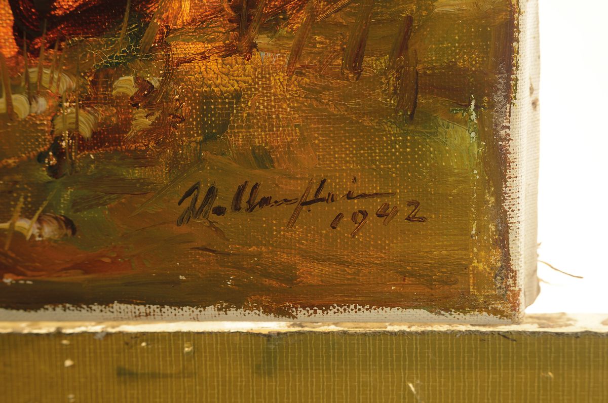 Detail a: Walter Wellenstein, 1898 Dortmund-1970 Berlin, Flamingos am Ufer, so rückseitig betitelt, Öl/Lwd, rechts unten signiert und dat. 42, ca. 34x50cm