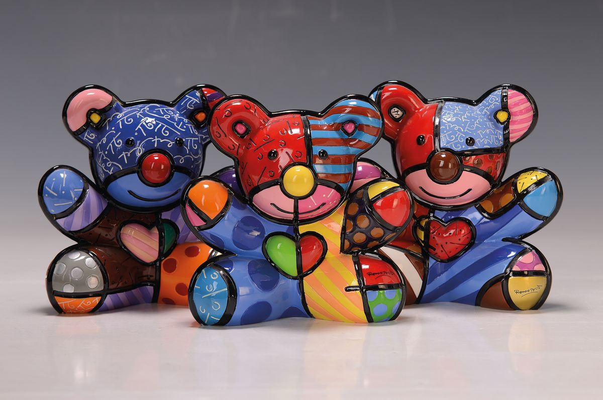 Romero Britto,geb. 1963, drei Plastiken aus der Serie "Bears" "Joy Bear", "Cuddly Bear" und "Hope Bear", je ...