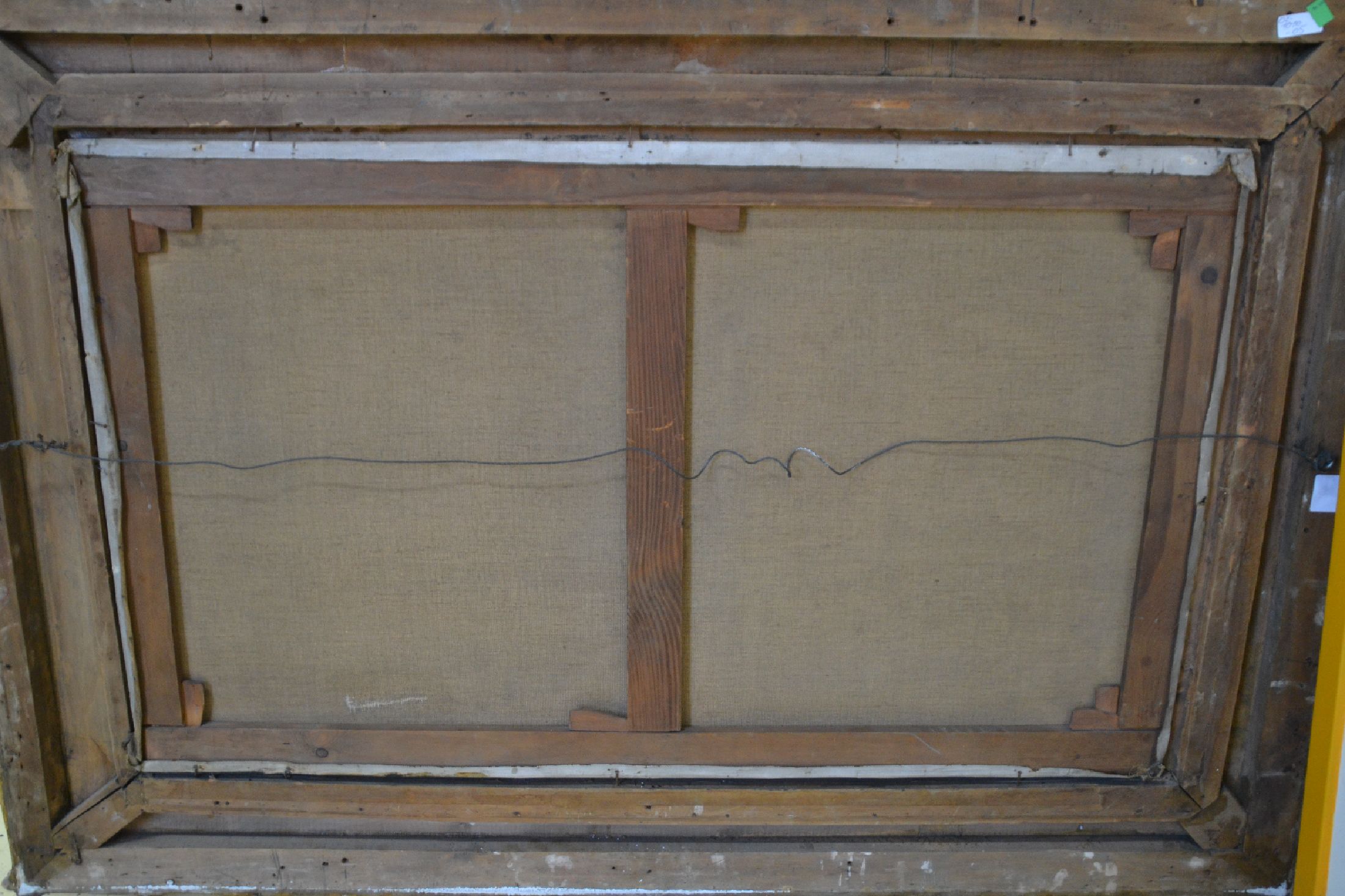 Detail g: E. Merkel (o.ä.), Künstler um 1900, Interieur-Stillleben, Pfirsiche und Trauben in und um chinesische Keramikgefäße mit Blaumalerei, auf ...