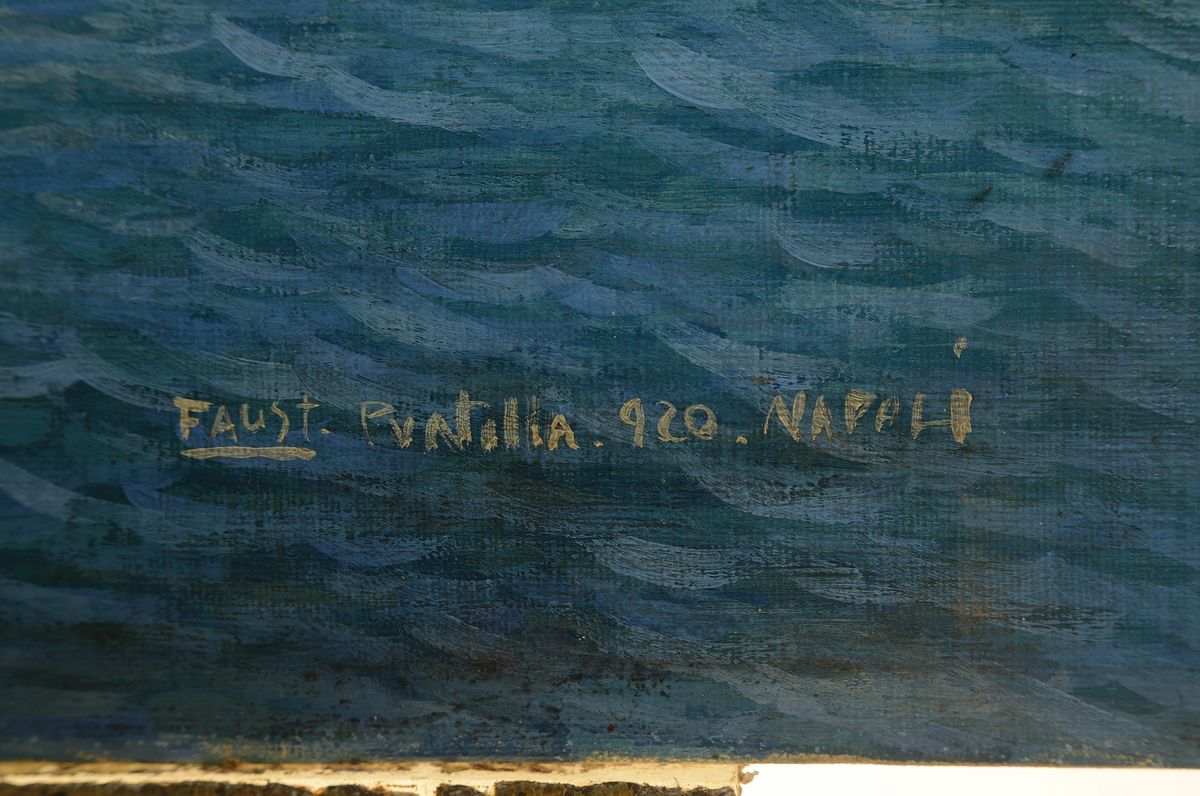 Detail a: Joseph Faust, 1868 Toulon - 1934, Schüler von Leon Bonat, tätig in Marseille, italienische Landschaft, Blick entlang der Küste auf die ...