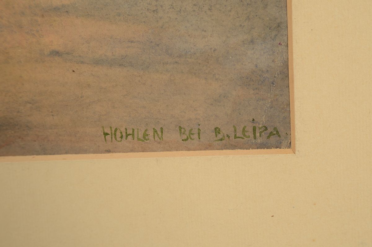 Detail a: Karl Schicktanz, 1858-letzte Erwähnung 1938 Dresden, deutscher Maler, Grafiker und Illustrator, hier: Hohlen bei Leipa, Gänse auf dem Wasser, im ...