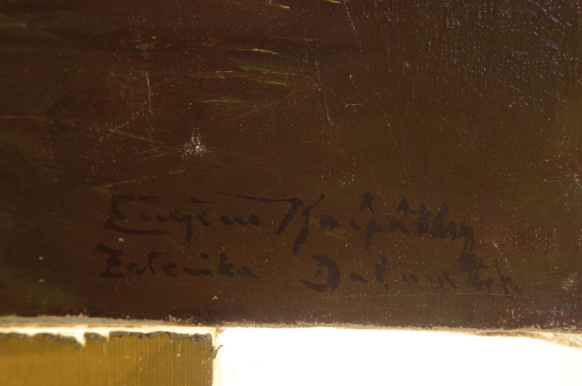 Detail a: Eugen Karpathy, 1871 Debrecen-1950, Studium in Budapest, Paris und Brüssel, hier: Zelenika Dalmatia, so rechts unten betitelt, Hügelige Landschaft ...