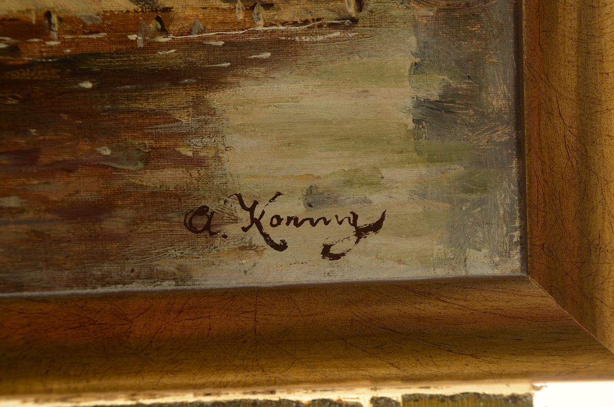 Detail a: A. Koning, Niederlande, um 1950, Niederländische Hafenansicht, Öl/Lwd, rechts unten signiert, ca. 57x82cm