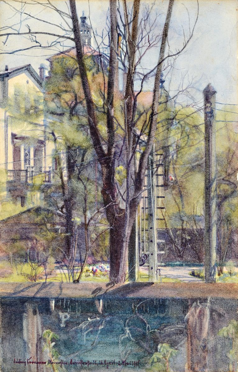 Ludwig Keiner, Münchener Maler, datiert 1905, kleines Aquarell mit Ansicht aus München, links unten signiert und dat., ca. 22x14cm
