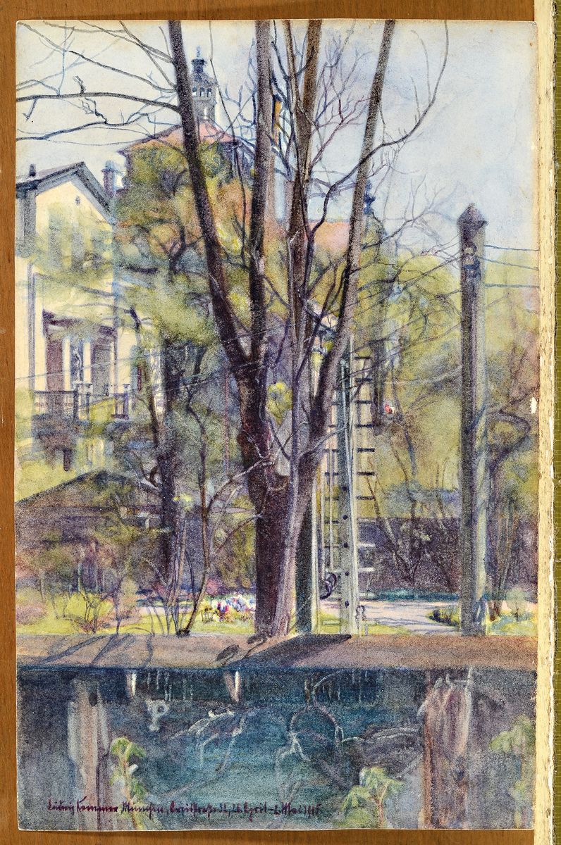Detail k: Ludwig Keiner, Münchener Maler, datiert 1905, kleines Aquarell mit Ansicht aus München, links unten signiert und dat., ca. 22x14cm
