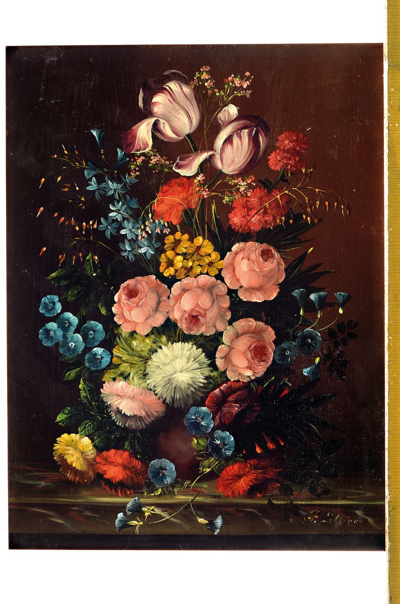 Detail k: F. Steiner, Traditionalist des 20. Jh., Üppiges Blumenstillleben im Stil der alten flämischen Meister, Öl/Kupferplatte, rechts unten signiert, ca. ...