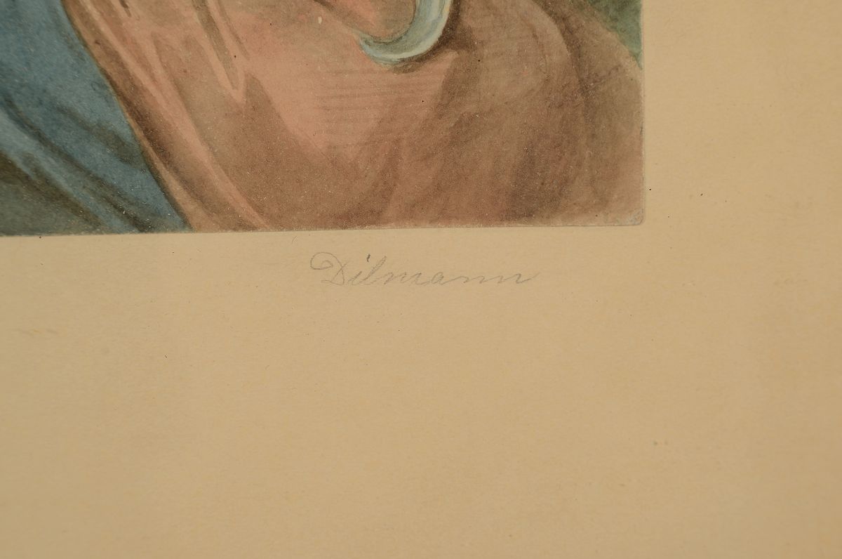 Detail a: Zuschreibung: Jakob Fürchtegott Dielmann, 1809-1885, Sitzende junge Bäuerin mit Sichel, feine differenzierte Aquarellmalerei auf Papier, ...