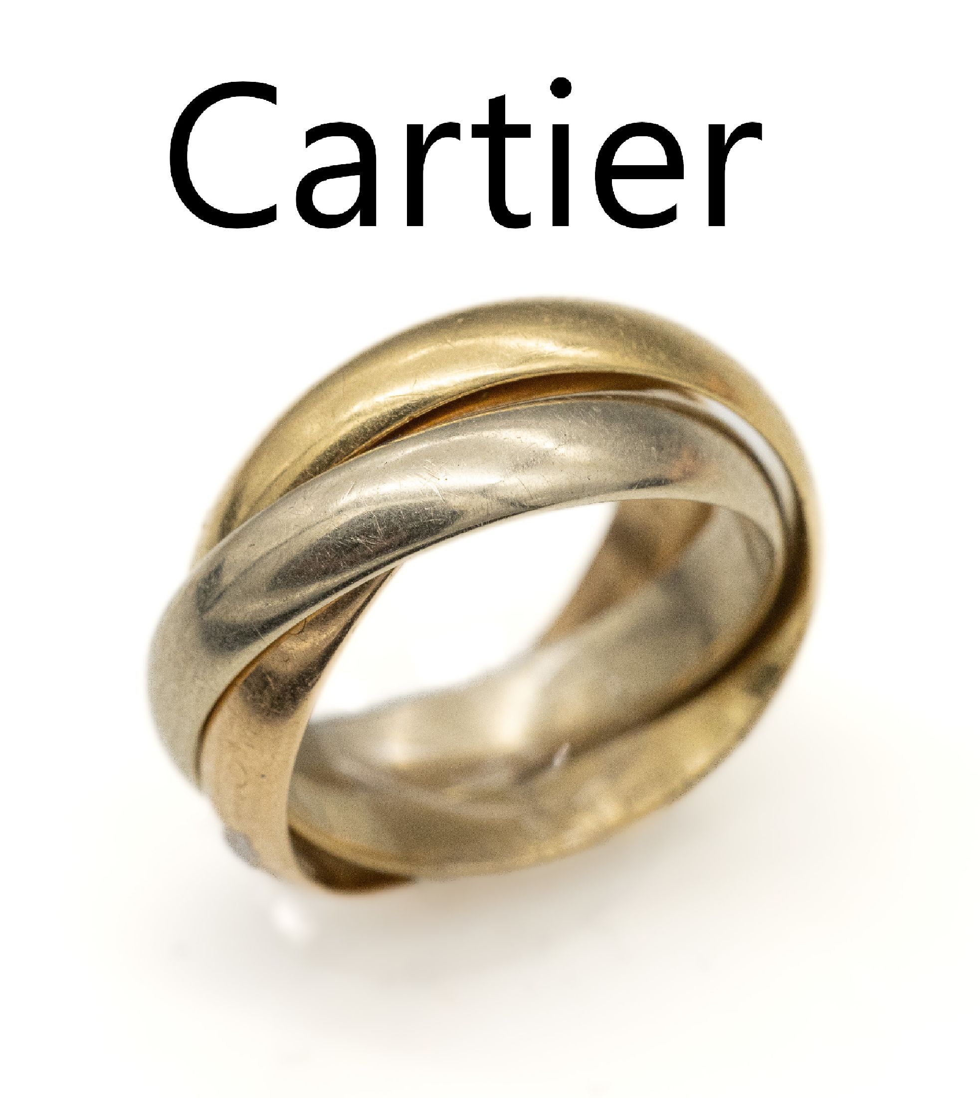 18 kt Gold CARTIER Trinity-Ring/Anhänger, GG/WG/RG 750/000, sign. und num., RW 46, stärkere Tragespuren, Signatur nur noch schwererkennbar