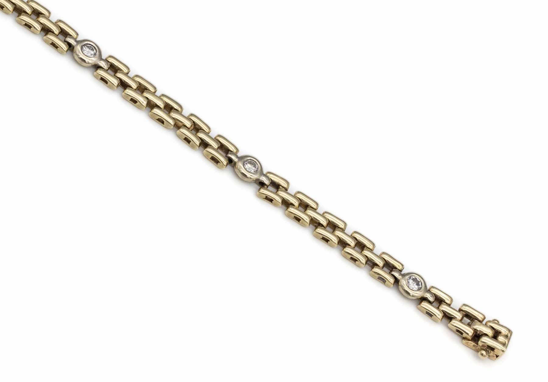 Detail a: 14 kt Gold Brillant-Armband, GG 585/000, Backsteinoptik, 5 Brillanten zus. ca. 0.50 ct Weiß/si, L. ca. 18 cm, Kastenschloß mit 2 Sicherheitsachten