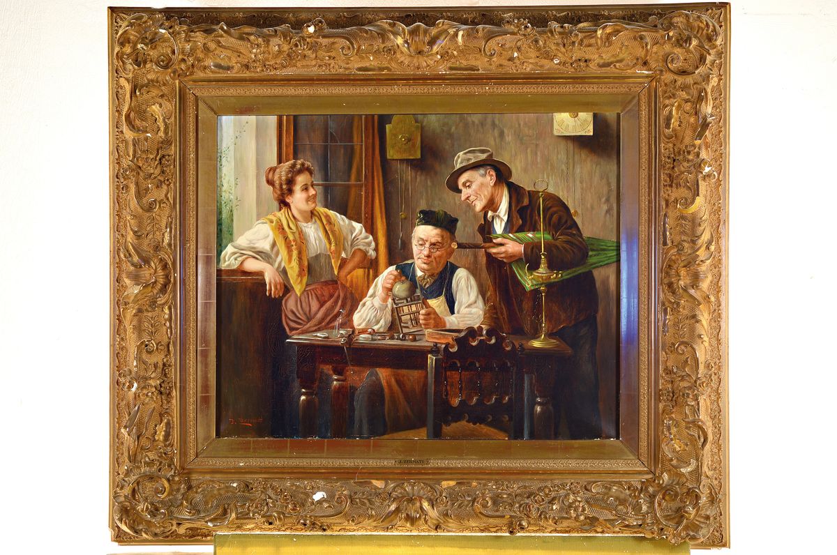 Detail k: Jules Zermati, norditalienischer Maler, erw. um 1880-1920, In der Uhrmacherwerkstatt, Öl/Lwd, links unten signiert, feine detailreiche Malerei, gut ...