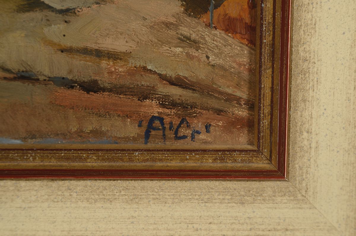 Detail a: August Croissant, 1870 Edenkoben-1941 Landau, Studium an der Akademie München bei F. v. Stuck und F. v. Lenbach, hier: Pfälzische Burgruine im ...