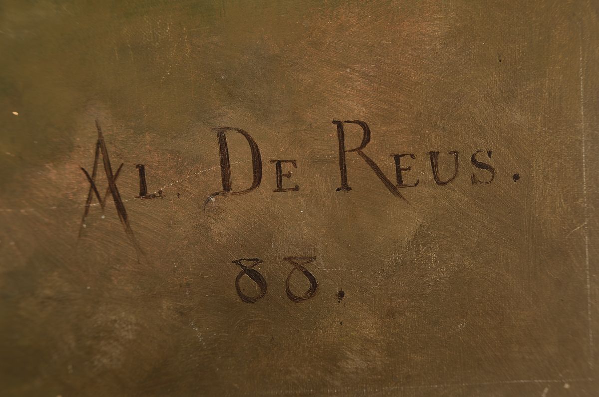Detail a: Alexis de Reus, 1848 Antwerpen-1918 Brüssel,bekannter belgischer Tiermaler, hier: Herrschaftliche Dogge in Lebensgröße, Öl/Lwd, rest., rechts ...