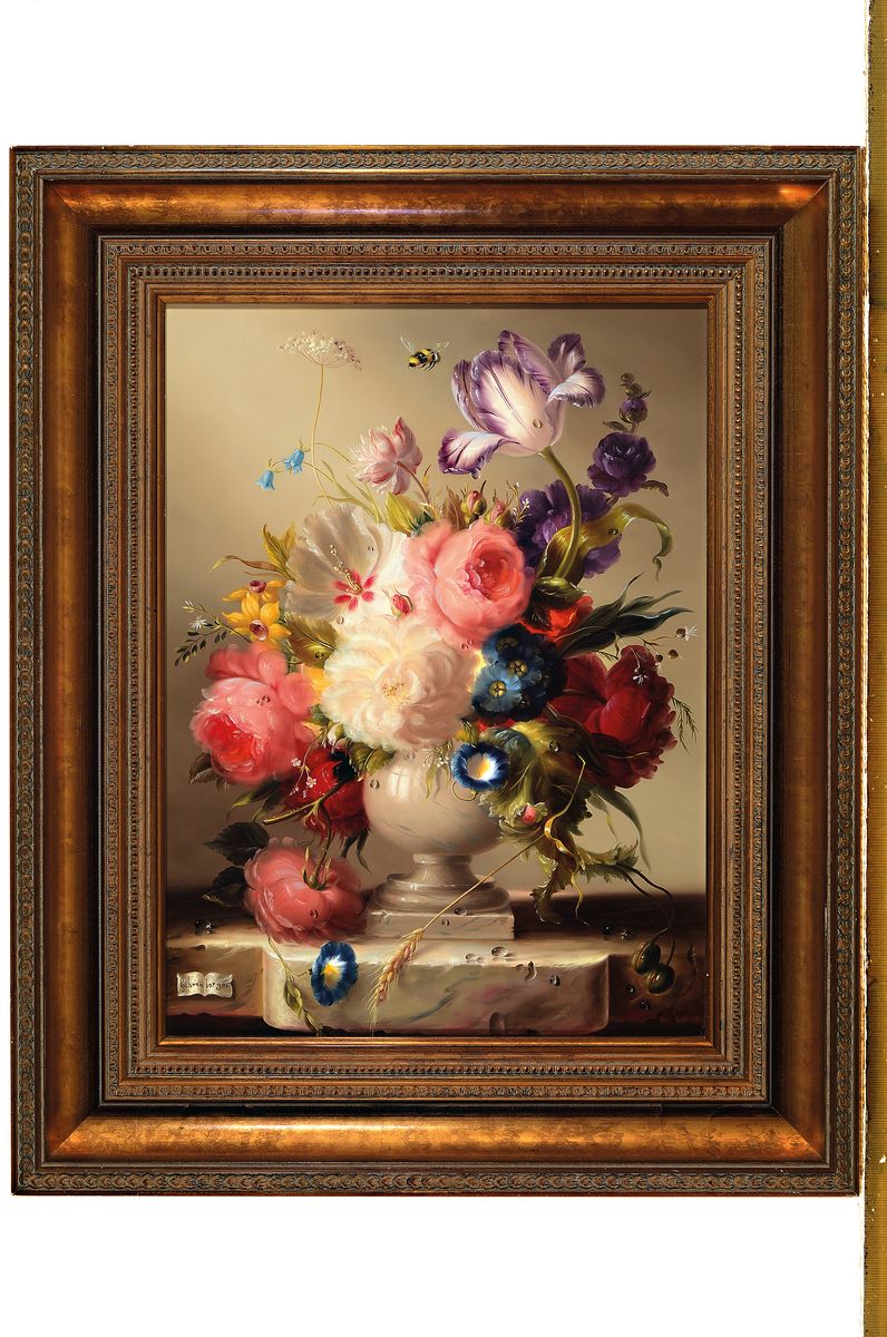 Detail k: Hildegrad Schwammberger, geb. 1950 Essen, Blumenstillleben, Öl/Lwd, signiert, ca. 41 x 31 cm, Rahmen, rückseitig bez. Anneodore auf Etikett