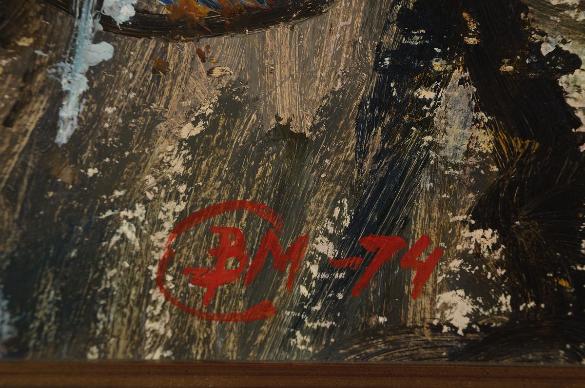 Detail a: W. Masurow, russischer Maler des 20. Jh., Der Kursker Bauer Moisejew, Öl/Malkarton, rechts unten monogr. und dat. 74, ca. 64x47cm, R. ca. 82x66cm