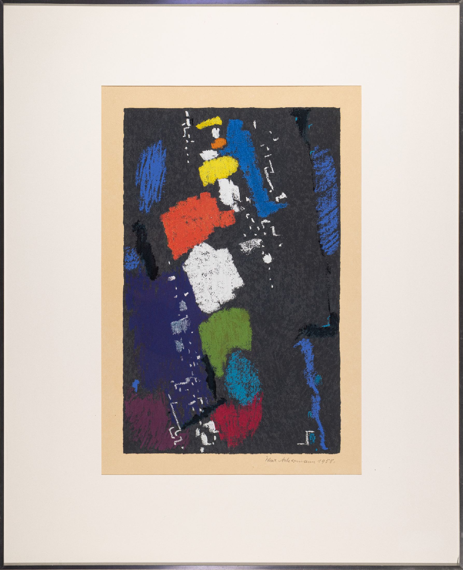 Max Ackermann,1878-1975, Farbturm, Lithographie, handsigniert und dat. 1958, Abb. ca. 59 x 31 cm, unter Glas, Rahmen ca. 80 x 66 c