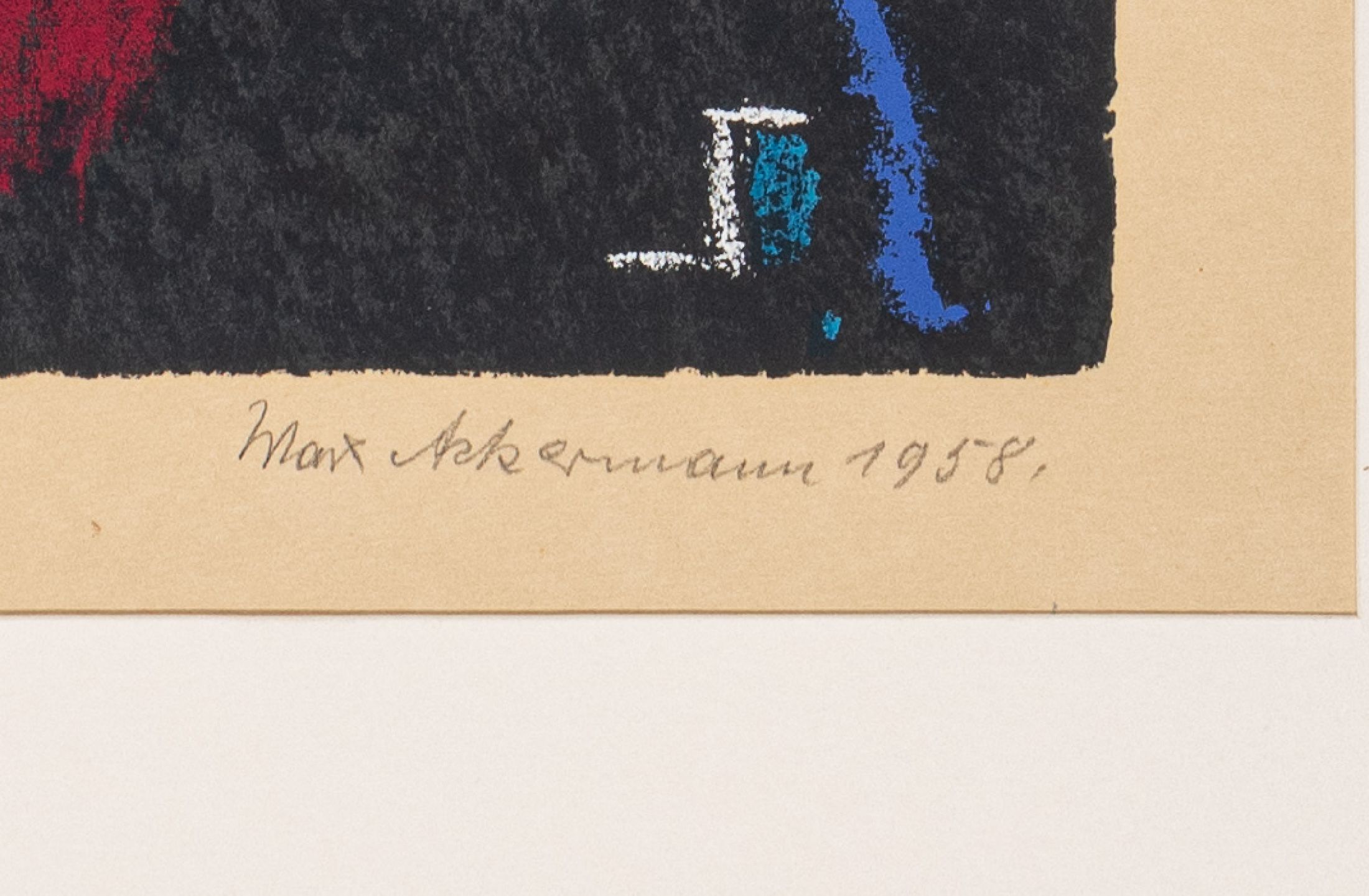 Detail a: Max Ackermann,1878-1975, Farbturm, Lithographie, handsigniert und dat. 1958, Abb. ca. 59 x 31 cm, unter Glas, Rahmen ca. 80 x 66 c
