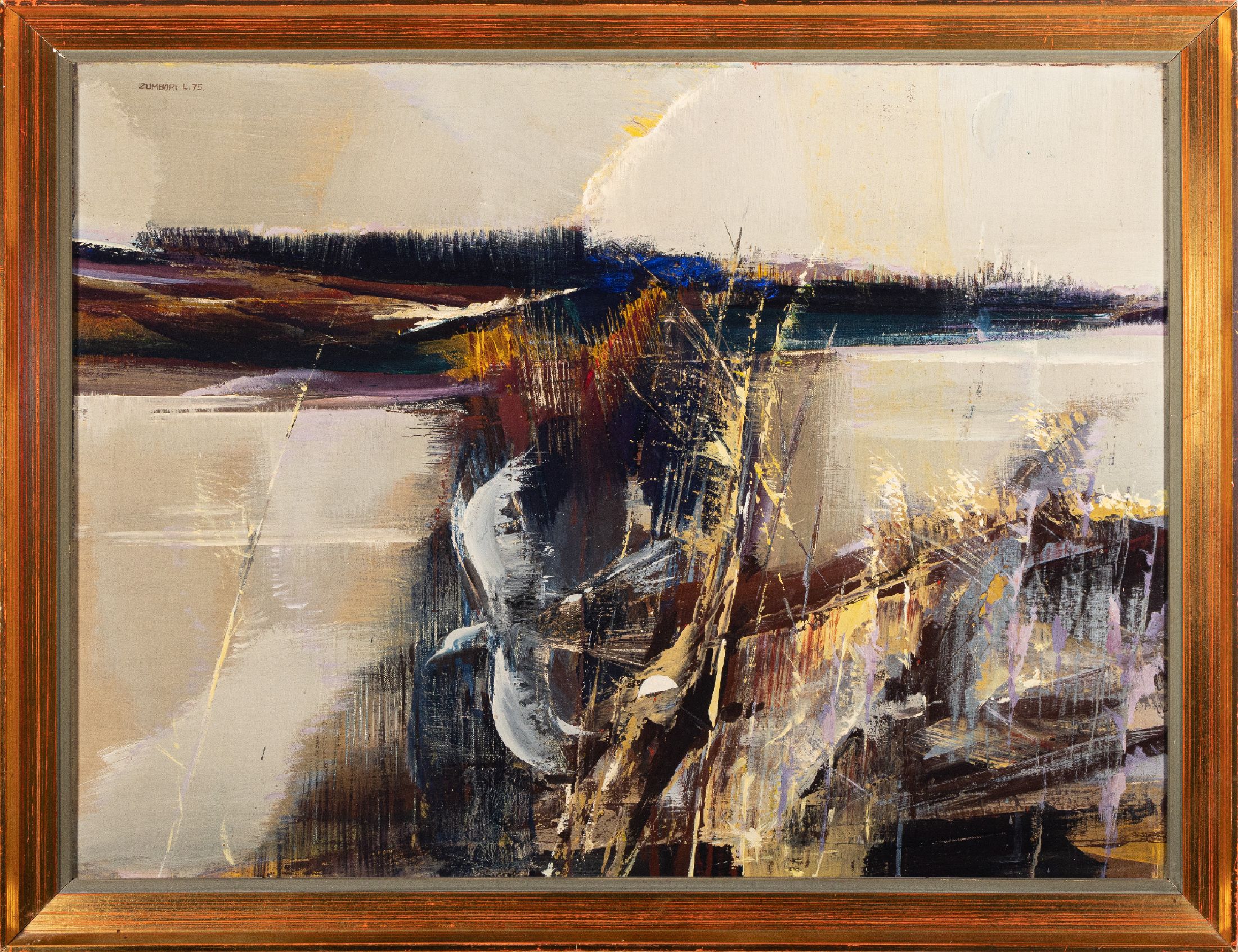 Laszlo Zombori, geb. 1937 Szeged/Ungarn, Folyorti Taj, Flußlandschaft, Öl/Lwd, links oben signiert und dat. (19)75, ca. 60x80cm, R. ca. 70x90cm