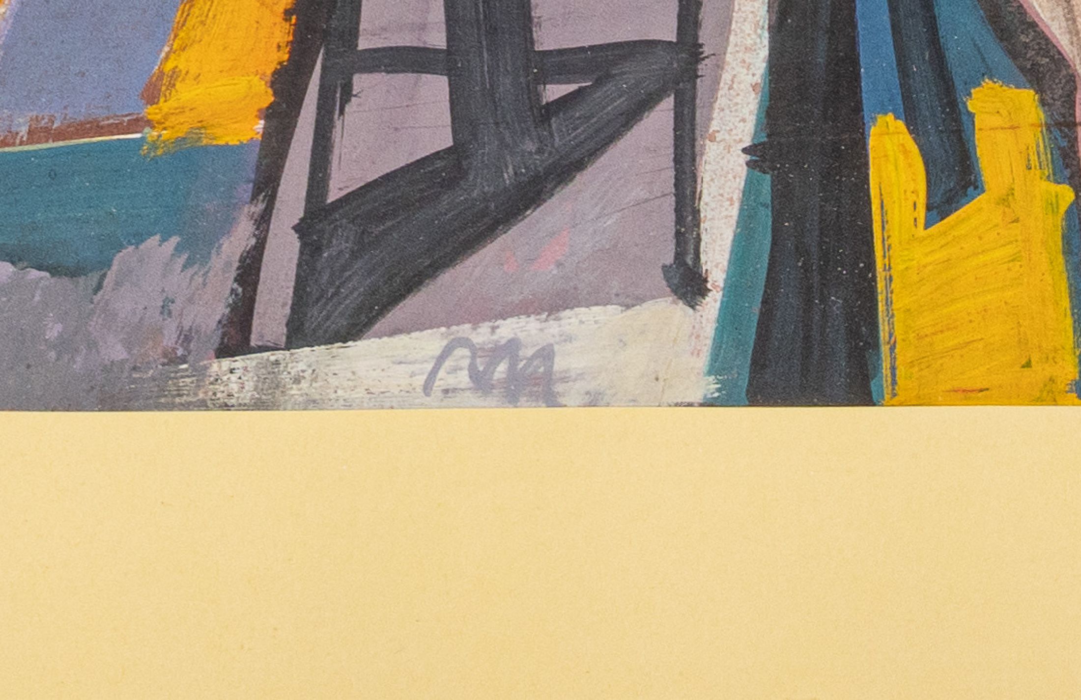 Detail a: Rolf Müller-Landau, 1903 Kayingchow-1956 Bad Bergzabern, zwei Figuren am Tisch, Gouache auf Papier, links unten monogr., ca. 26x41cm, PP, u.Gl., R. ...