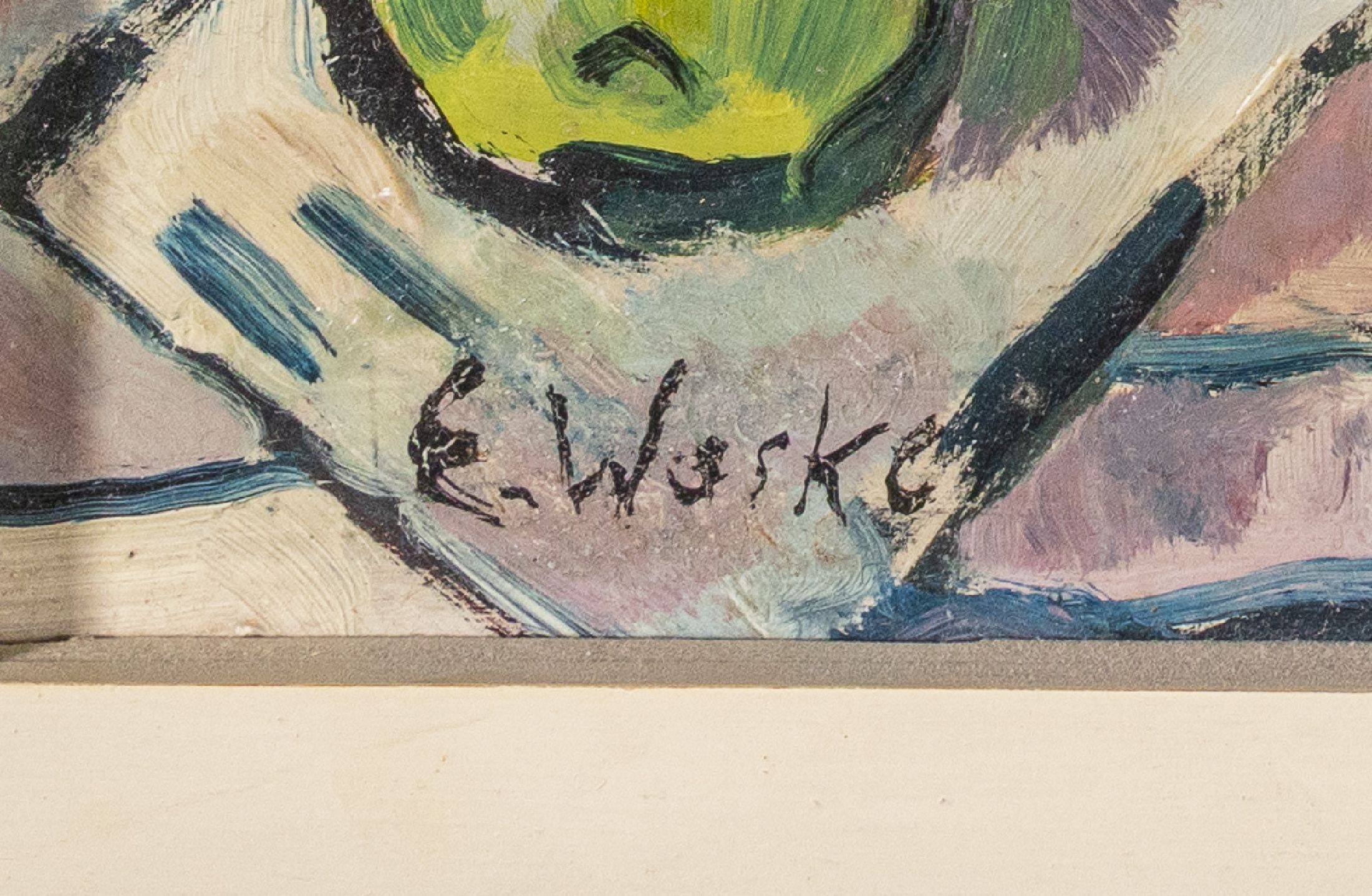 Detail a: Erich Waske, 1889 Berlin-1978, Stillleben mit Blumen und Obst, Öl/Hartfaser, links unten signiert, ca. 40x44cm, R. ca. 46x50cm