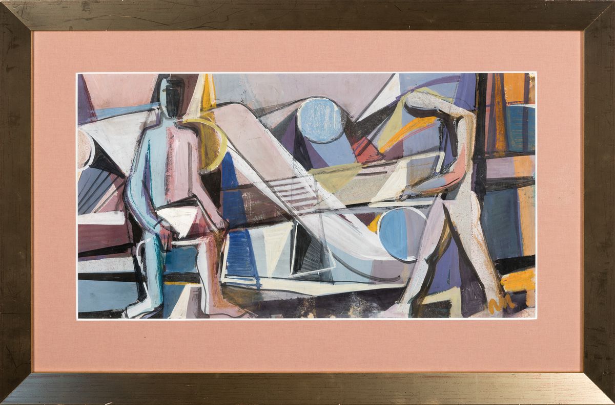 Detail k: Rolf Müller-Landau, 1903 Kayingchow-1956 Bad Bergzabern, zwei Figuren, Gouache auf Papier, rechts unten monogr., ca. 27x50cm, PP, u.Gl., R. ca. ...