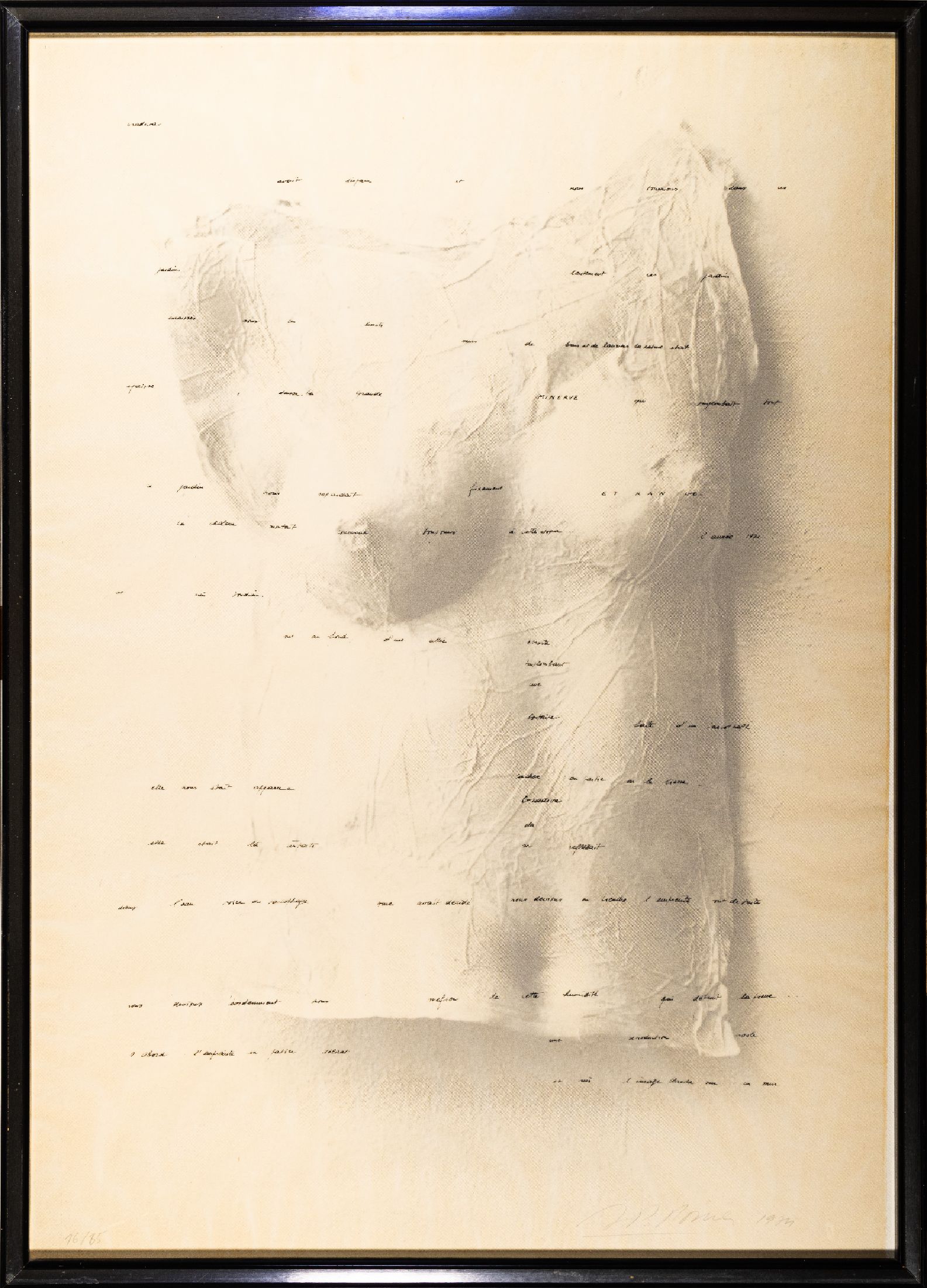 Unbekannter zeitgenössischer Künstler, Torse de femme, Lithographie mit transparenterWort- und Satzfole in französischer Sprache, unleserlich ...