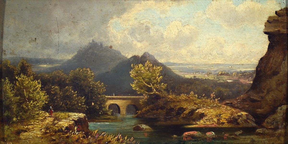 Detail a: Unbekannter Künstler des 19.Jh., Münchner Schule, zwei spätromantische Landschaften, die Milseburg in der Rhön und Voralpenlandschaft, je auf ...