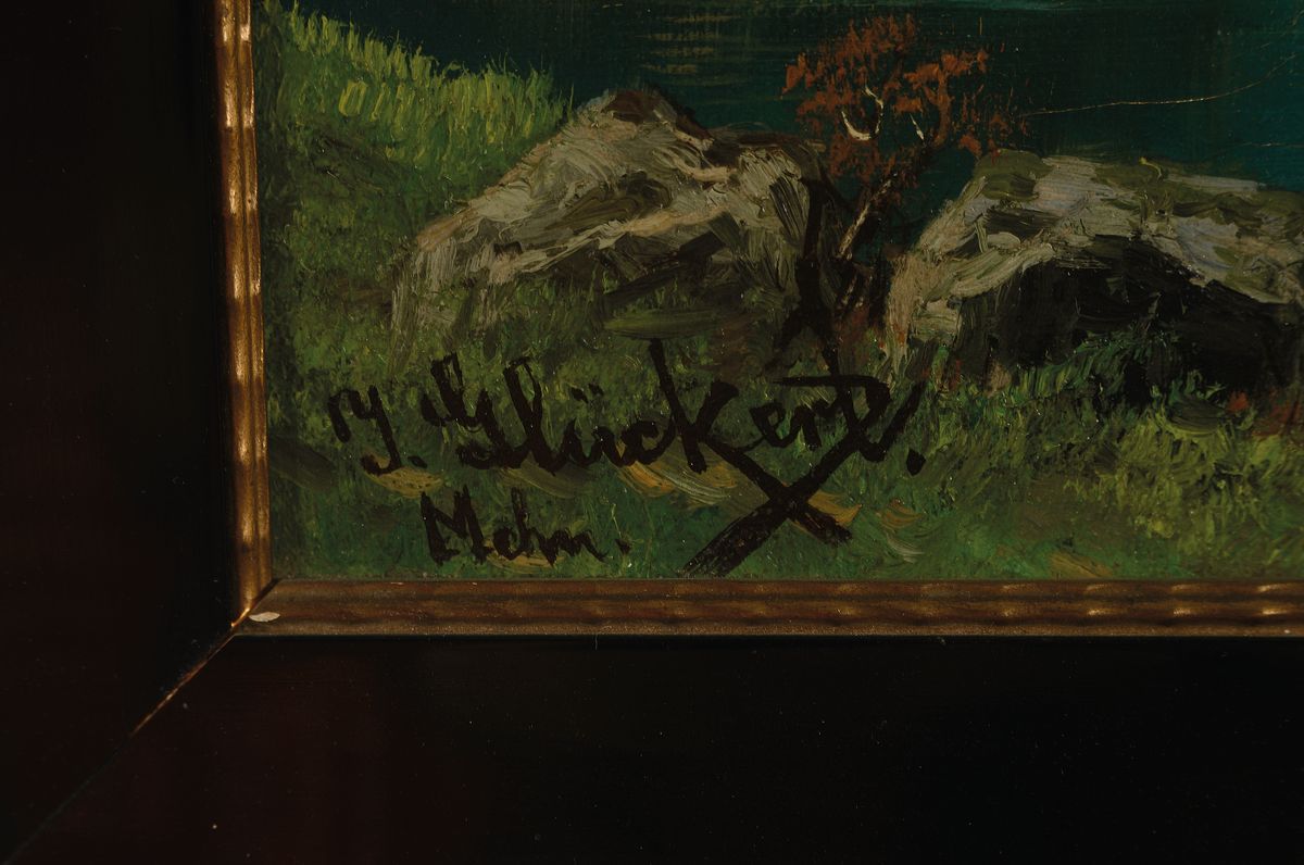 Detail a: Johannes Glückert, 1868 Mainz-1921, Studium an der Akademie Karlsruhe, wirkte in Düsseldorf und im Taunus, Ansicht des Königssee, links unten ...