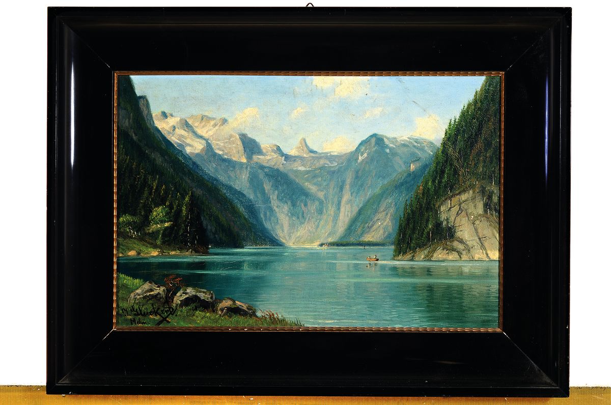 Detail k: Johannes Glückert, 1868 Mainz-1921, Studium an der Akademie Karlsruhe, wirkte in Düsseldorf und im Taunus, Ansicht des Königssee, links unten ...