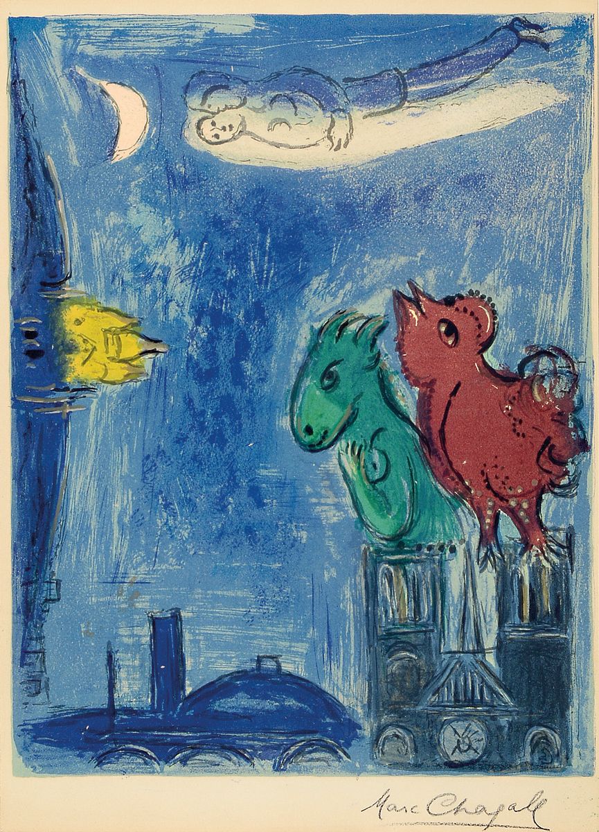 Marc Chagall, 1887-1985, Lithographie "Les Monstres de Notre-Dame", 1954, anlässlich der Ausstellung "Paris" in der Galerie ...